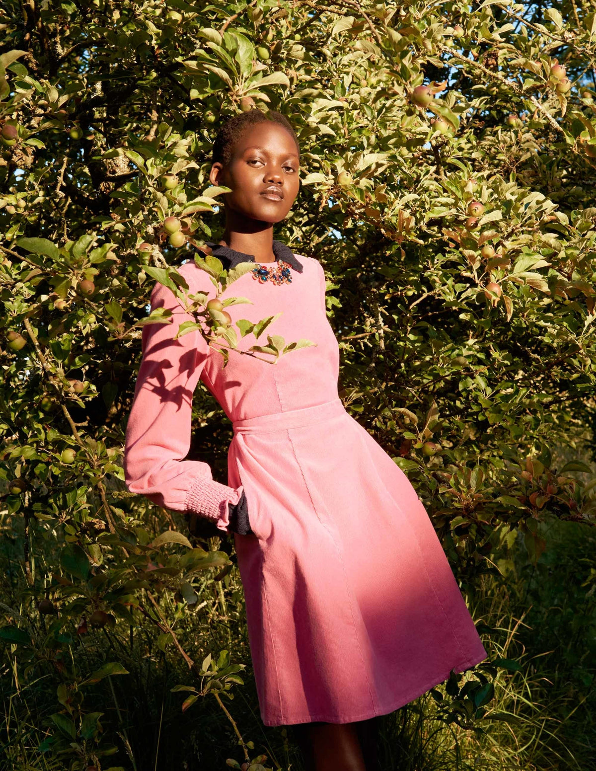 Smocked Cuff Corduroy Dress-Wild Rose - Image 5