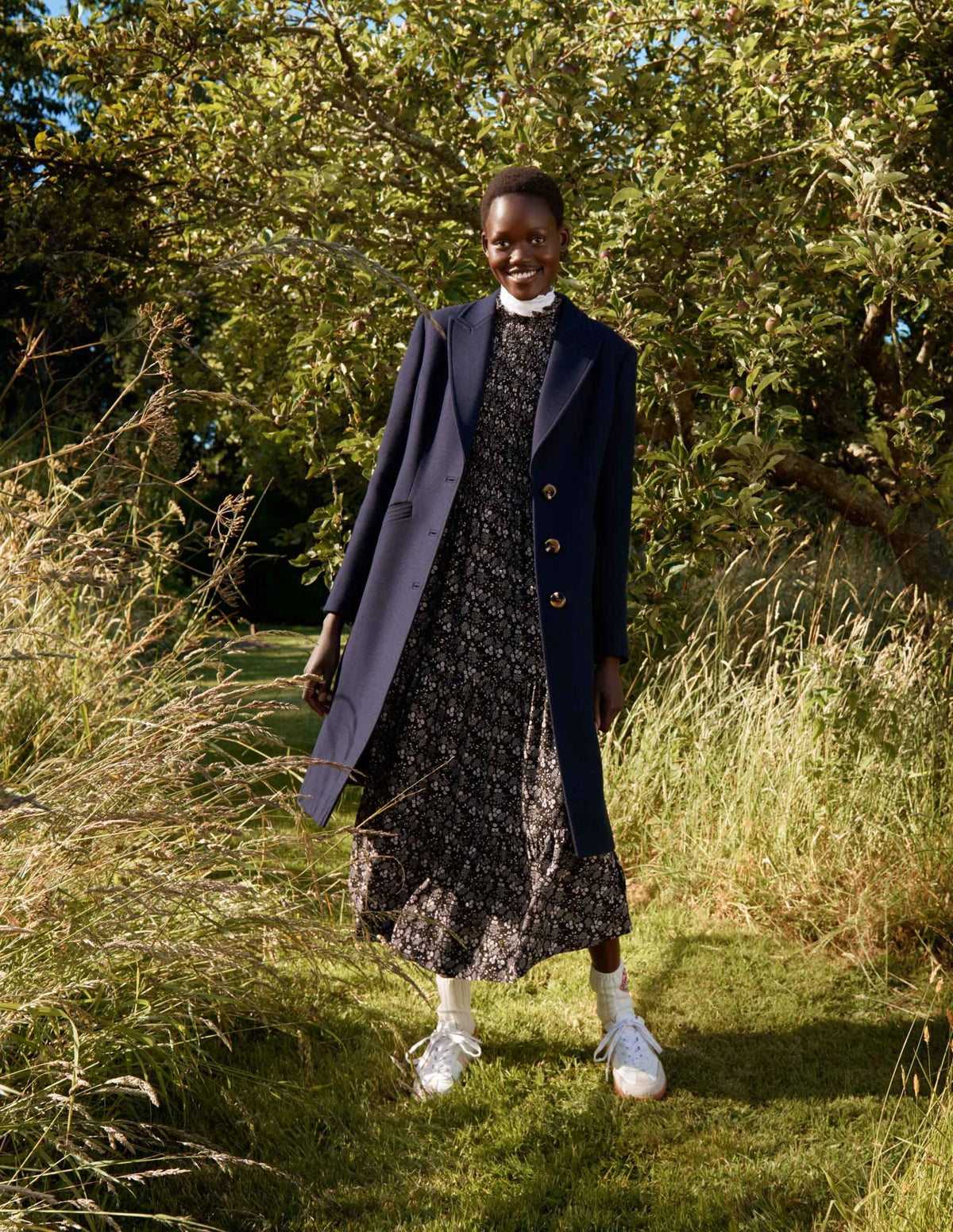 Smocked Tiered Midi Dress-Black, Prairie Garden - Image 5