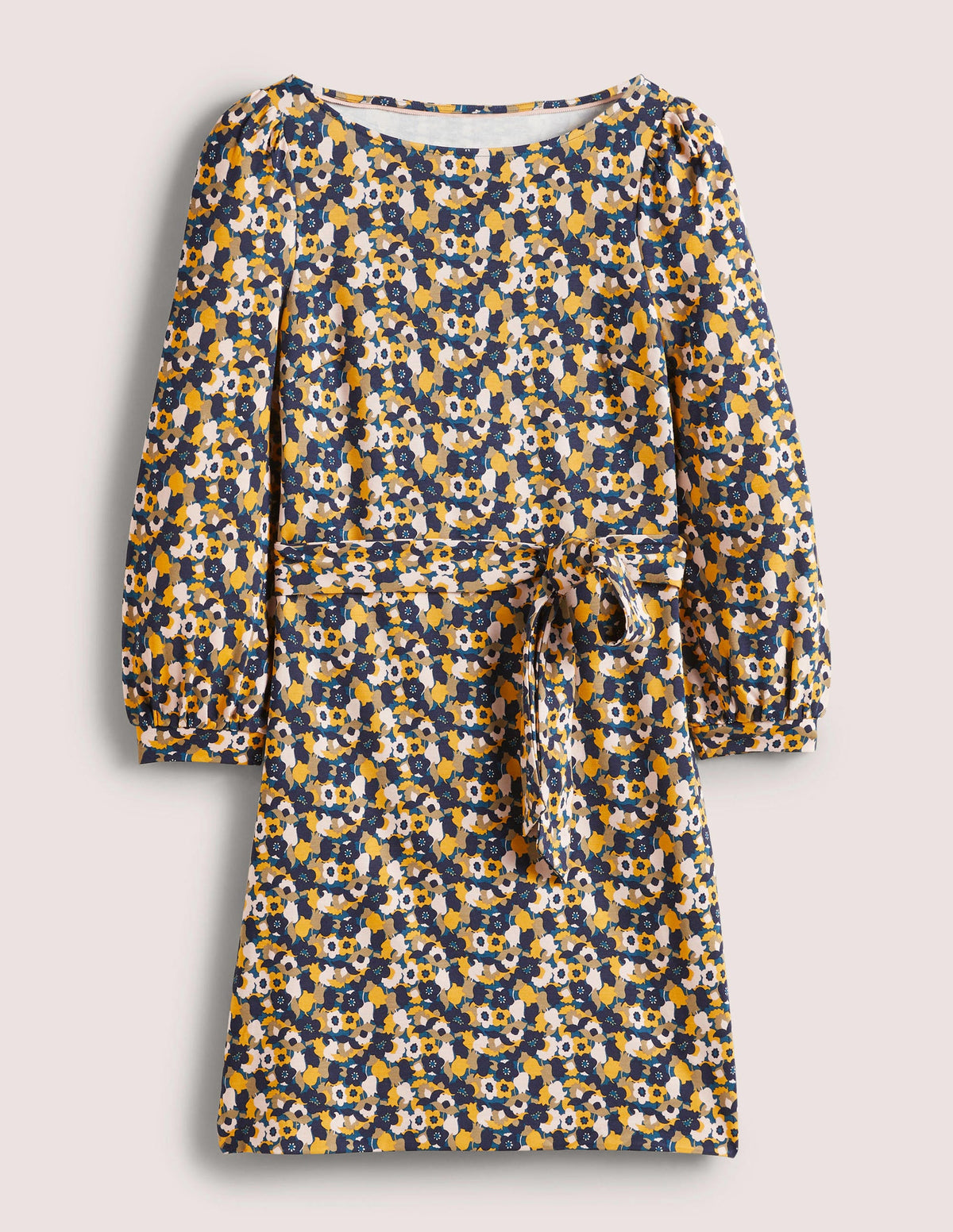 Tie Detail Jersey Shift Dress-Navy, Tulip Cluster - Image 5