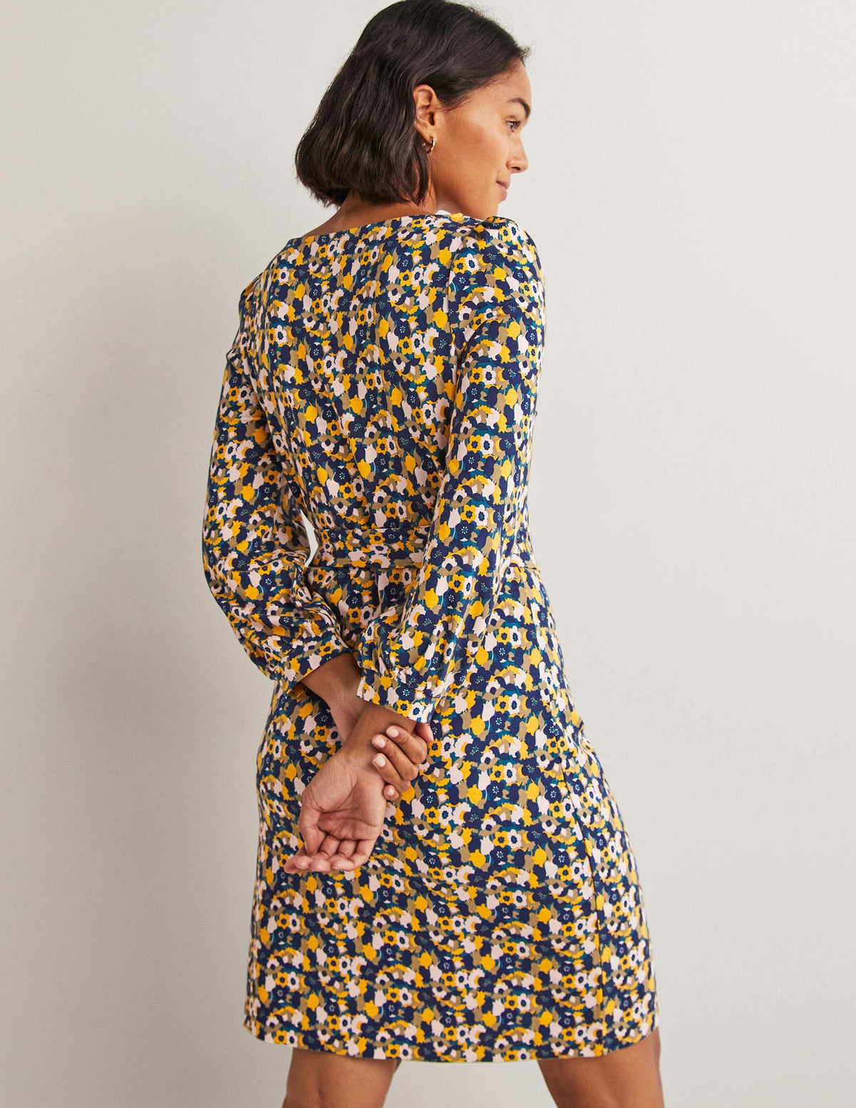 Tie Detail Jersey Shift Dress-Navy, Tulip Cluster-3