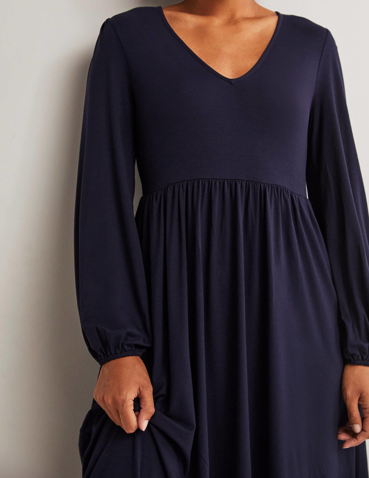 Long Sleeve Jersey Midi Dress-Navy - Image 2