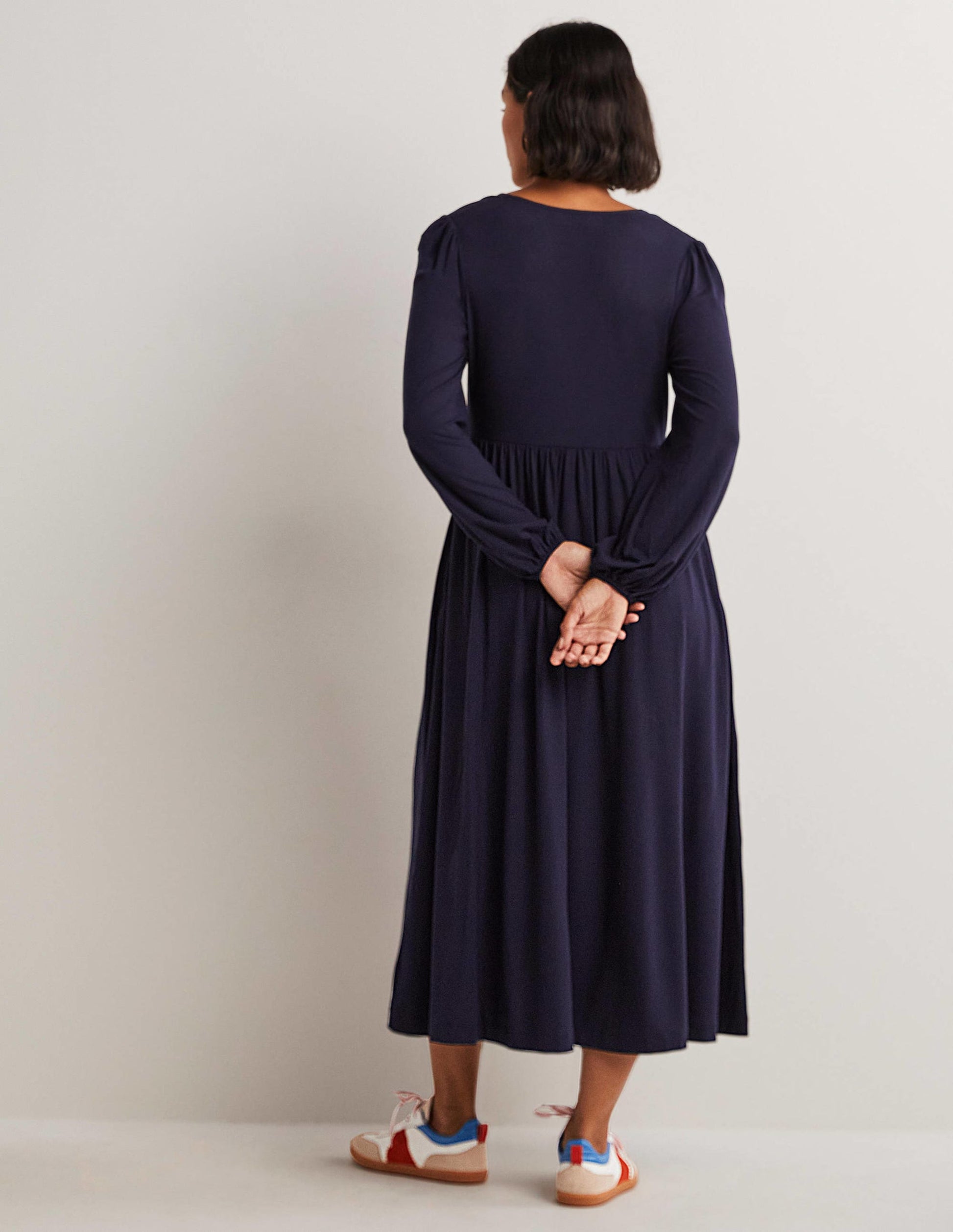 Long Sleeve Jersey Midi Dress-Navy-3