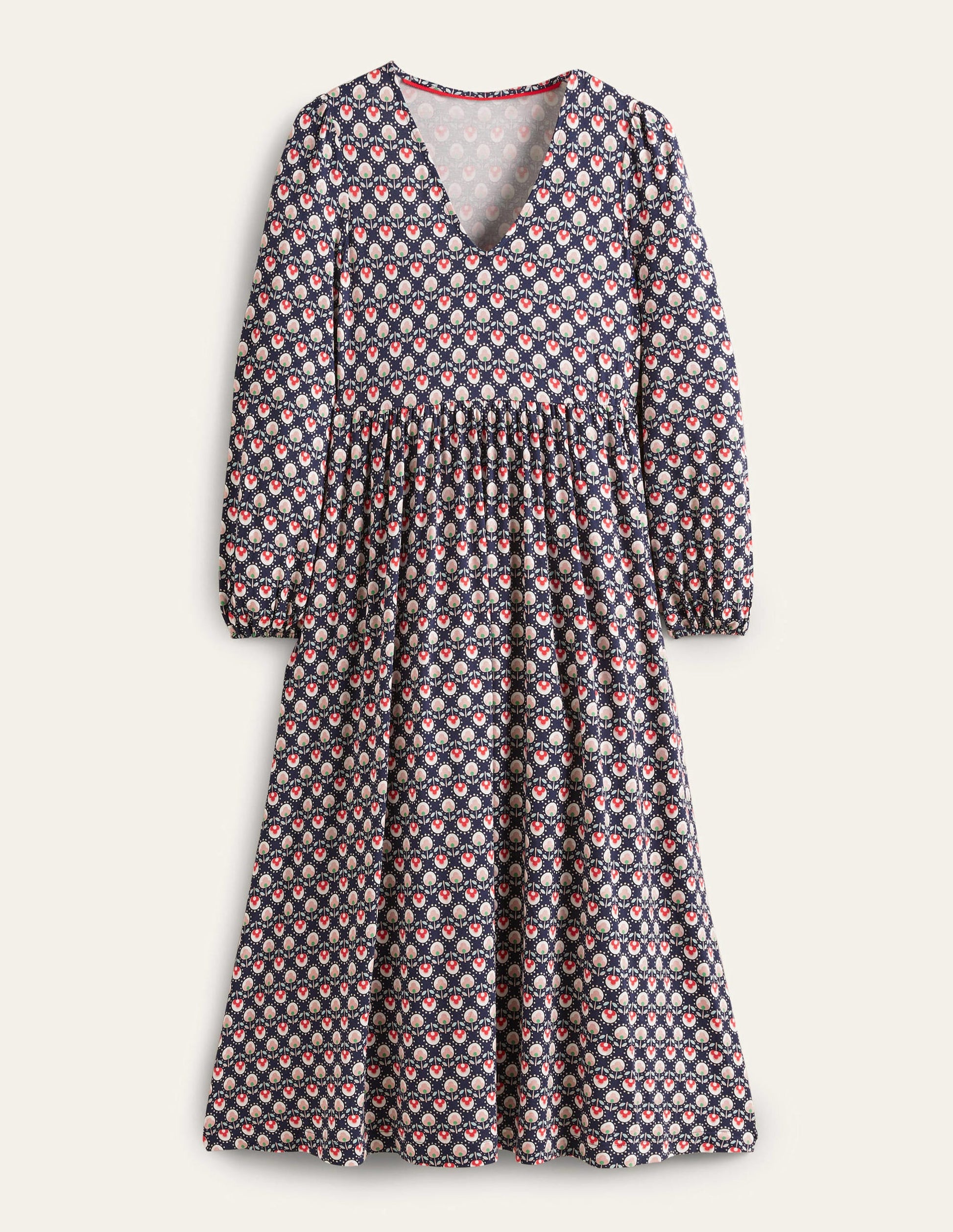 Long Sleeve Jersey Midi Dress-French Navy, Botanic Bud-6