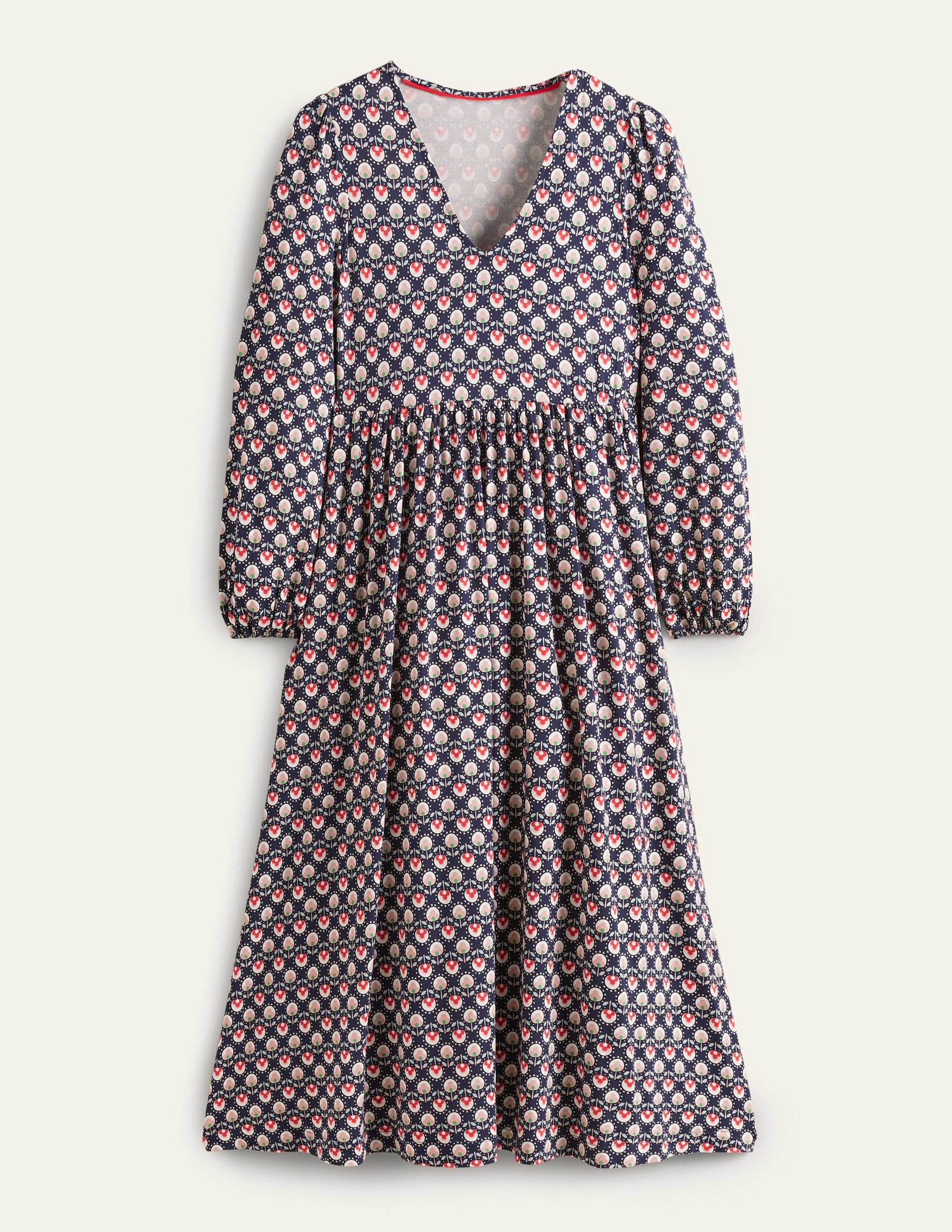 Long Sleeve Jersey Midi Dress-French Navy, Botanic Bud - Image 6