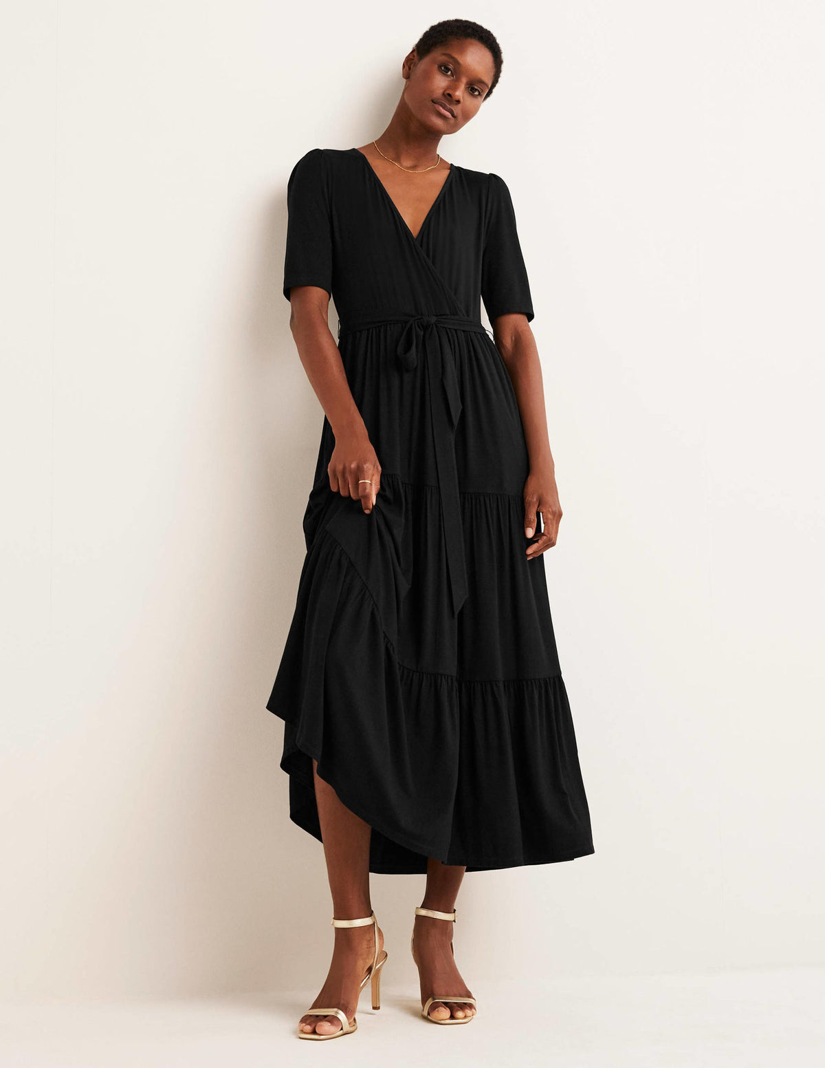 Tiered Wrap Jersey Maxi Dress-Black - Image 1