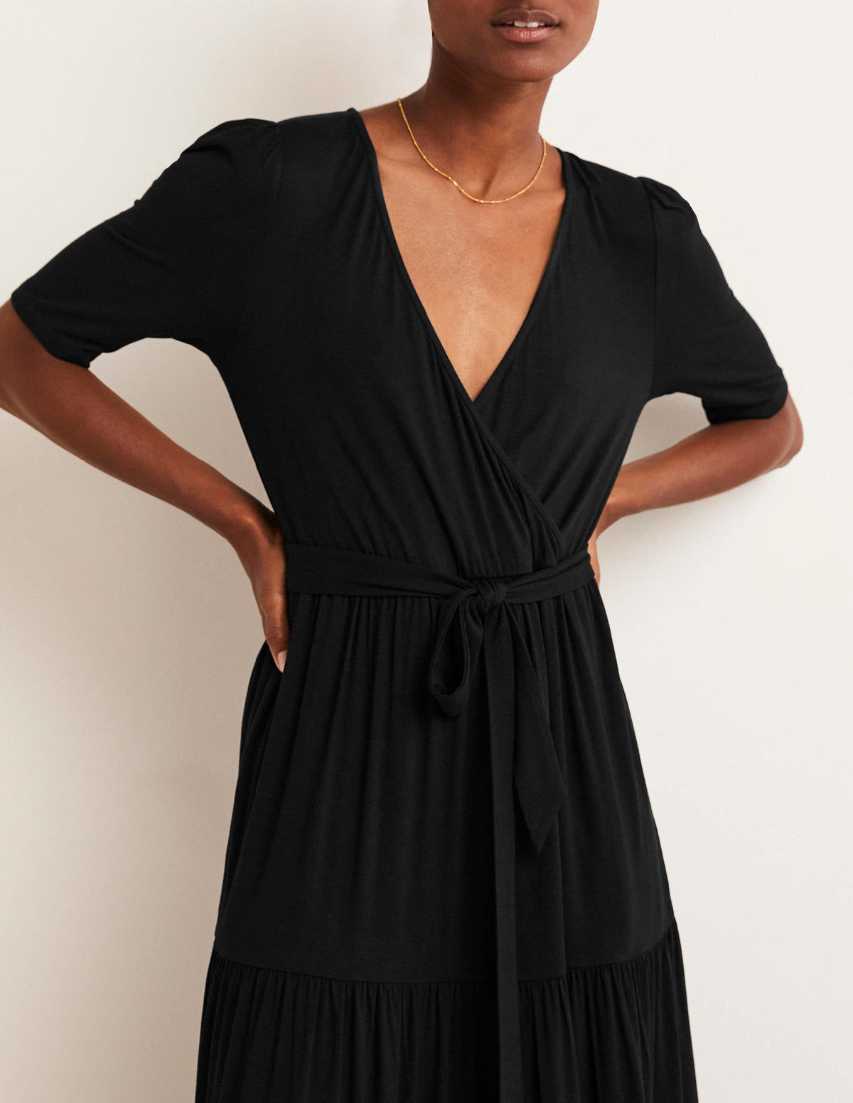 Tiered Wrap Jersey Maxi Dress-Black - Image 2