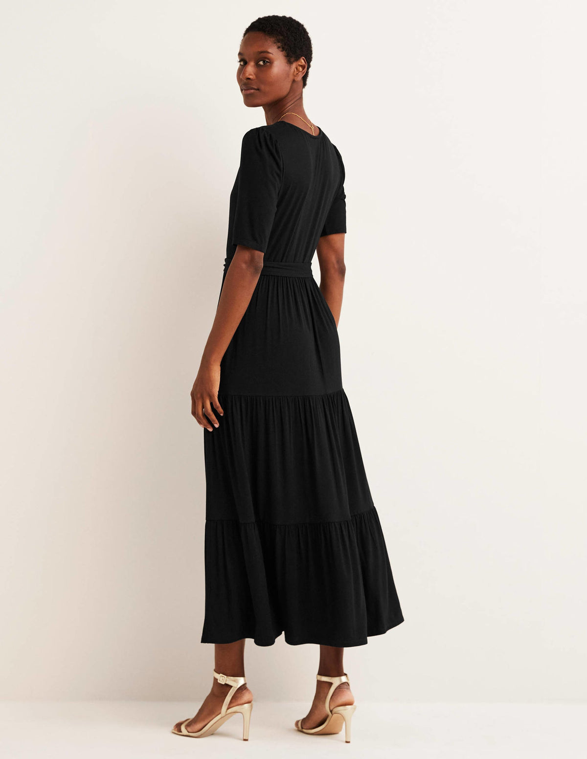 Tiered Wrap Jersey Maxi Dress-Black - Image 3