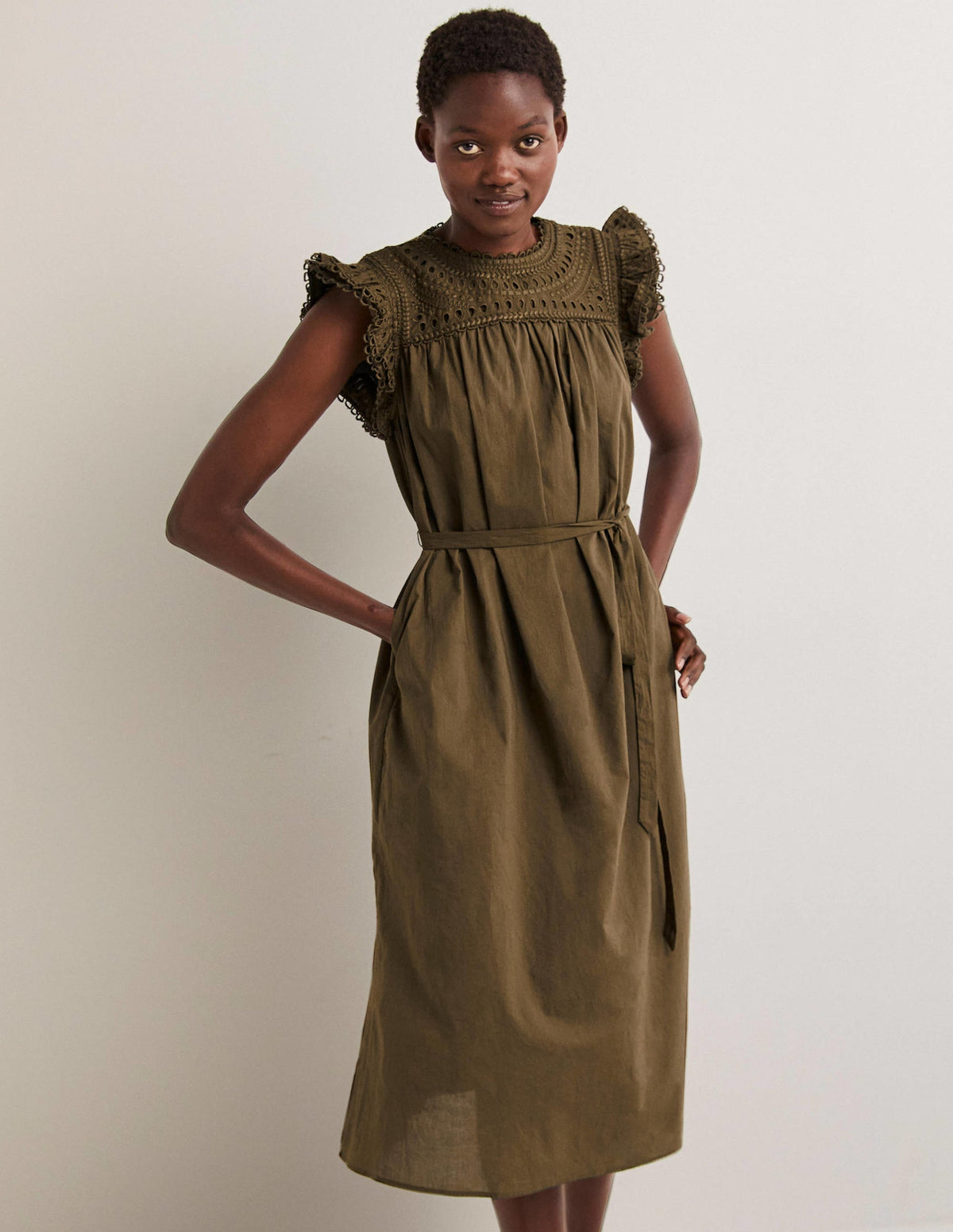 Broderie Detail Midi Dress-Basil-1
