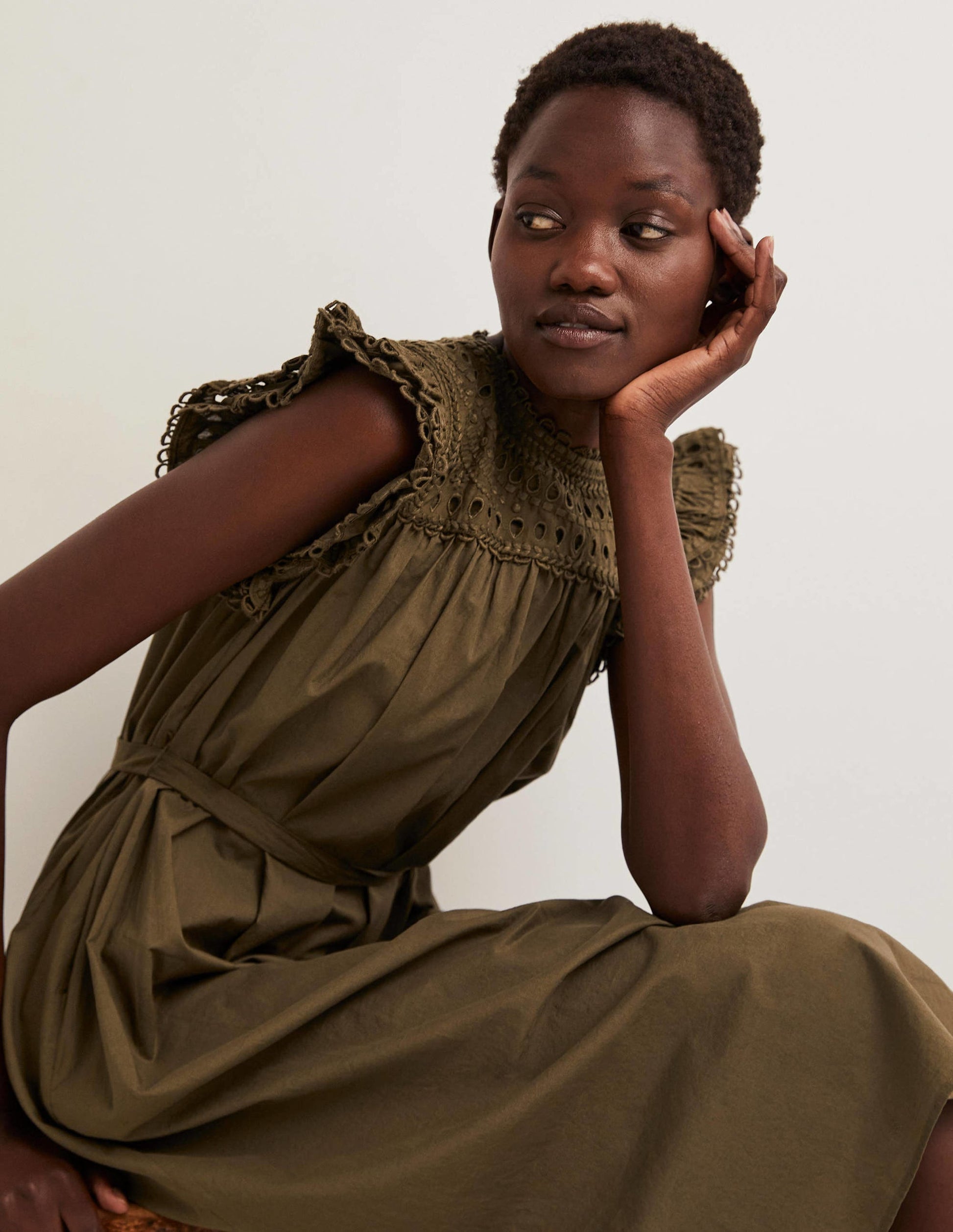 Broderie Detail Midi Dress-Basil-4