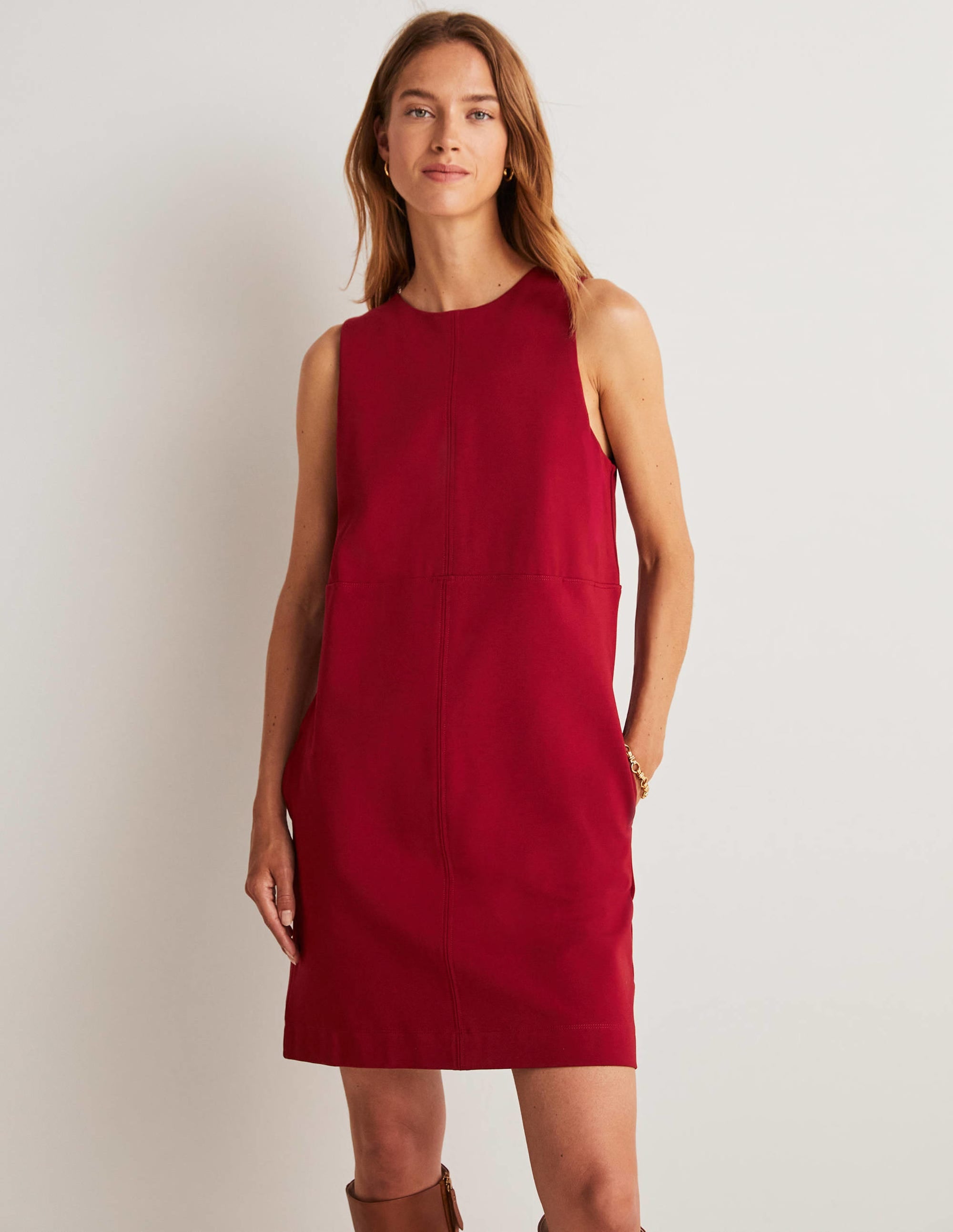 Jersey Mini Shift Dress-Russet Red - Image 5