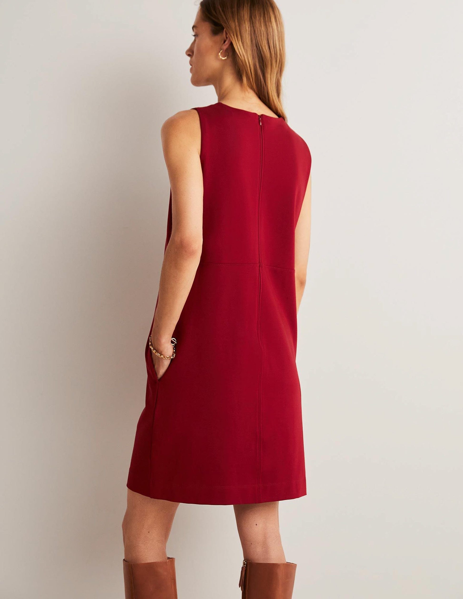 Jersey Mini Shift Dress-Russet Red-3