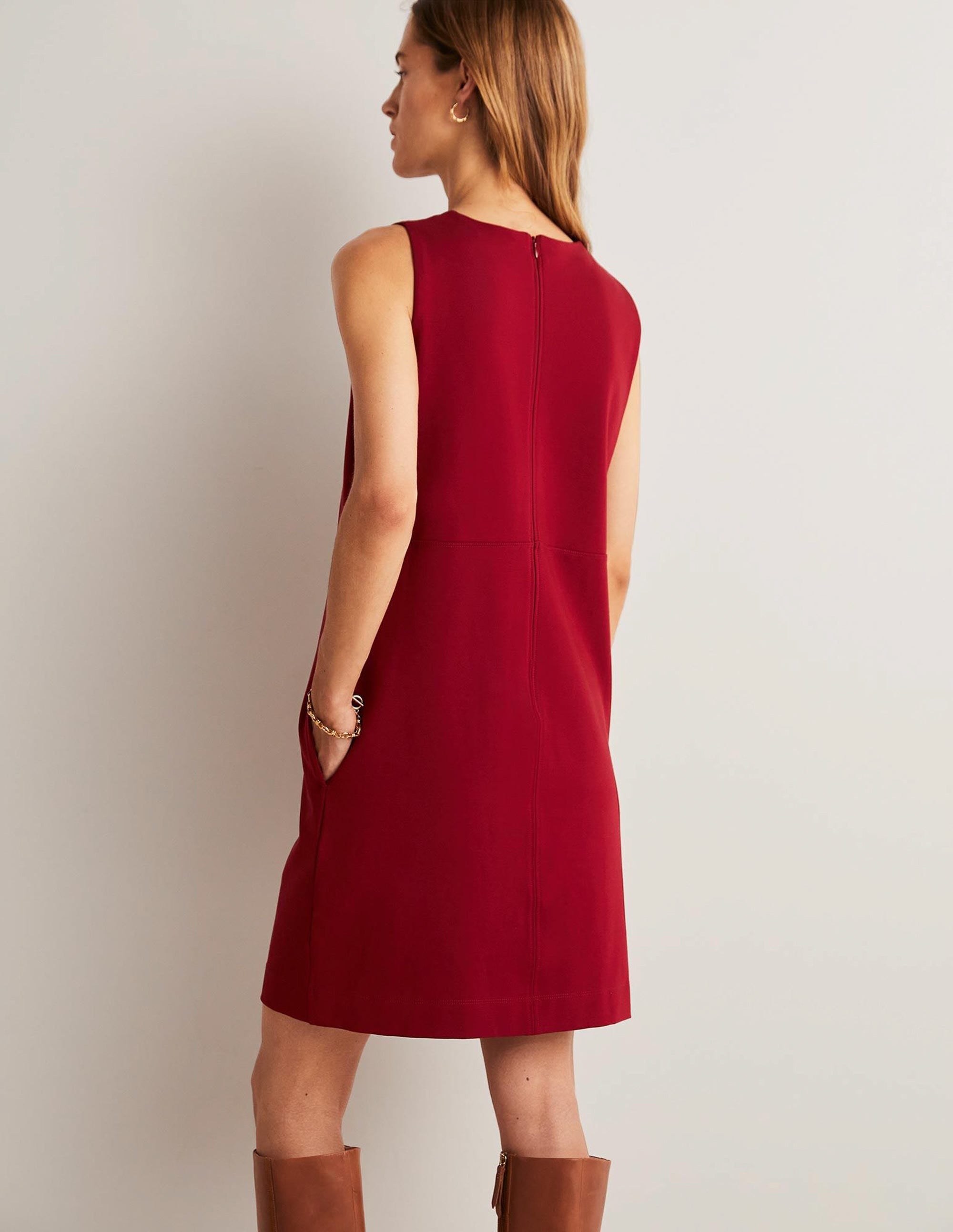 Jersey Mini Shift Dress-Russet Red - Image 3