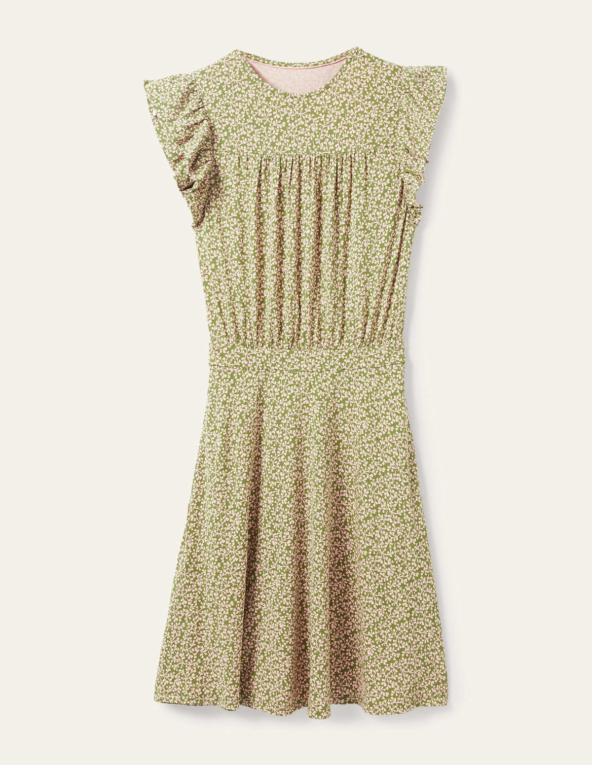 Ruffle Printed Mini Dress-Basil, Pome Leaf-5