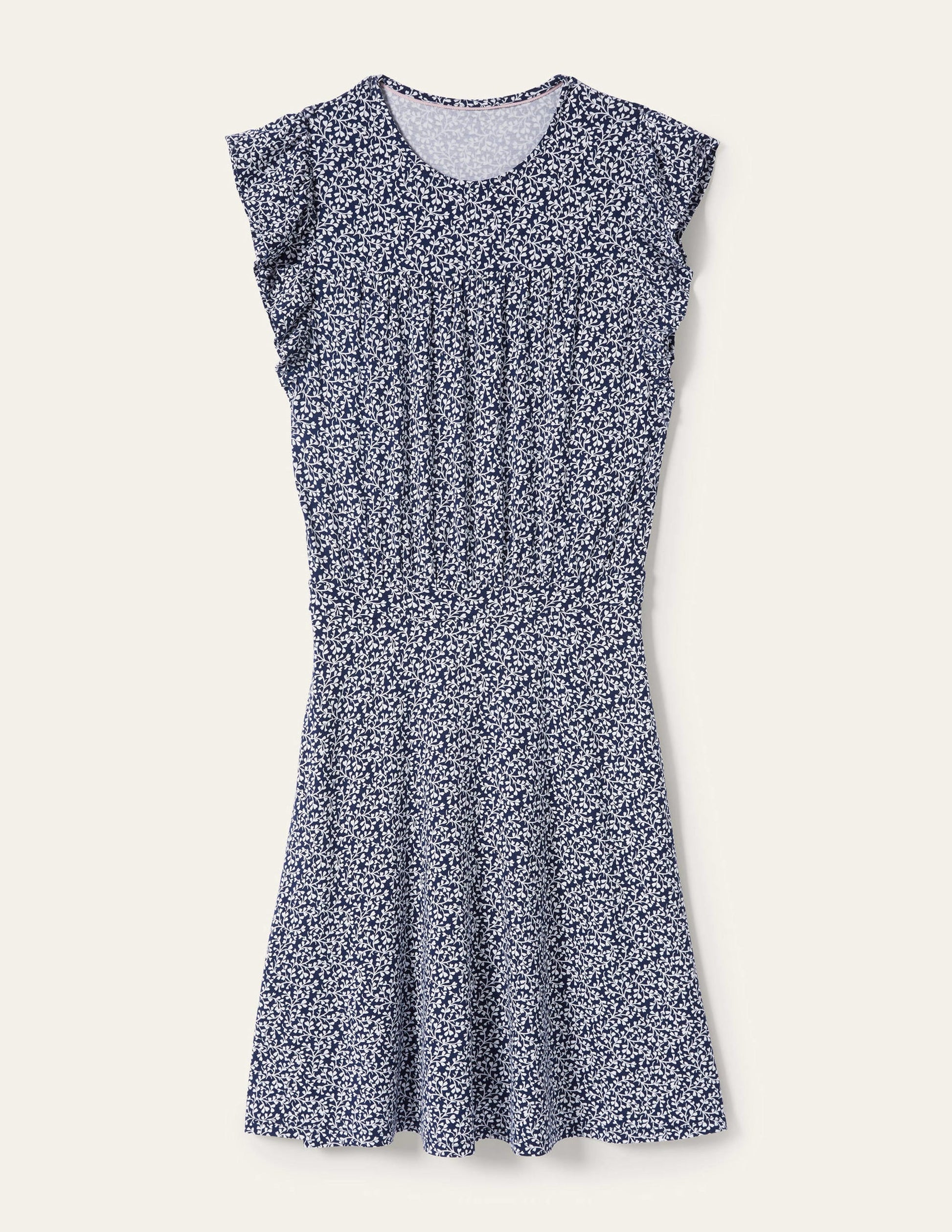 Ruffle Printed Mini Dress-Navy, Pome Leaf-5
