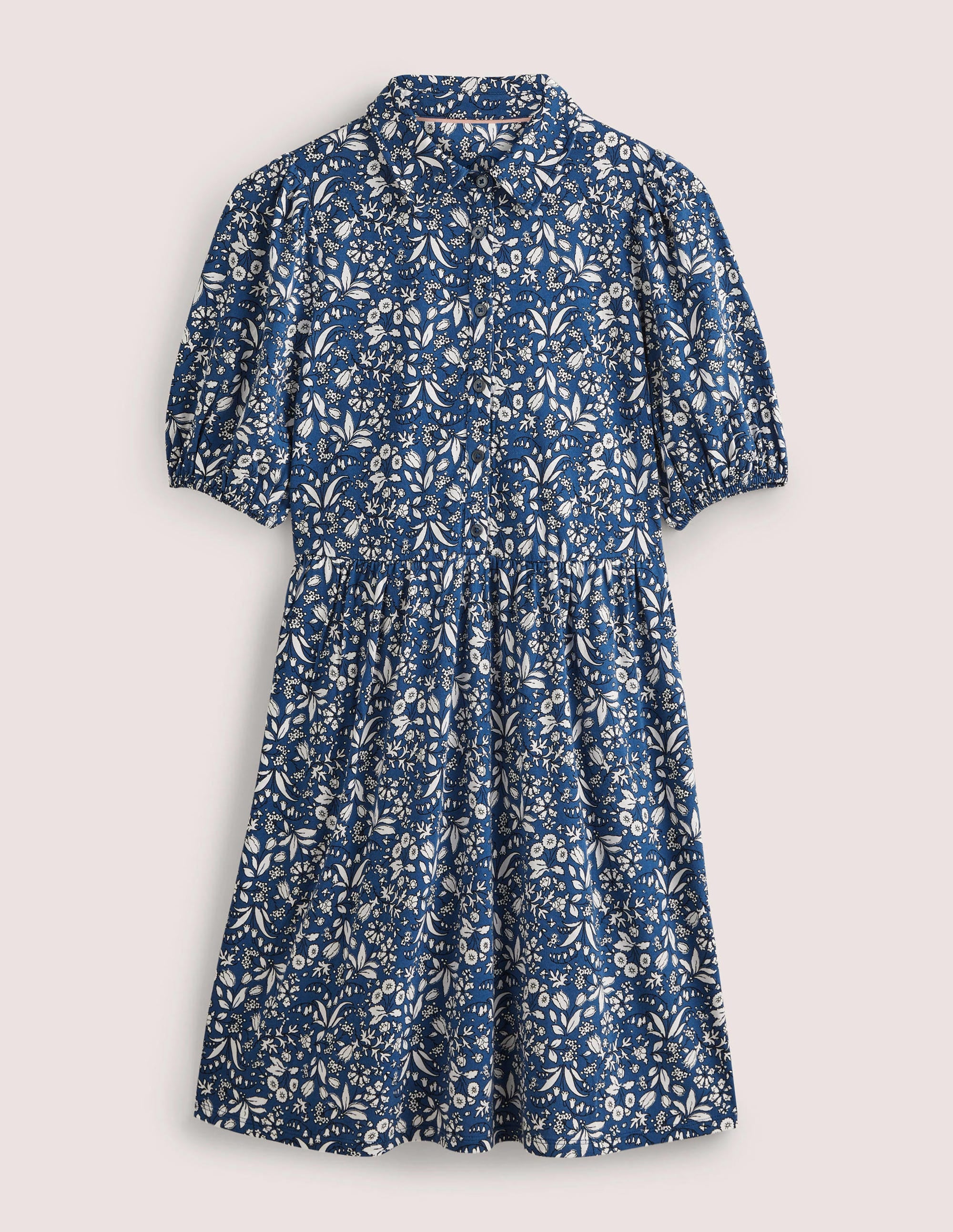 Mini Jersey Shirt Dress-Sea Blue, Wildflower - Image 5
