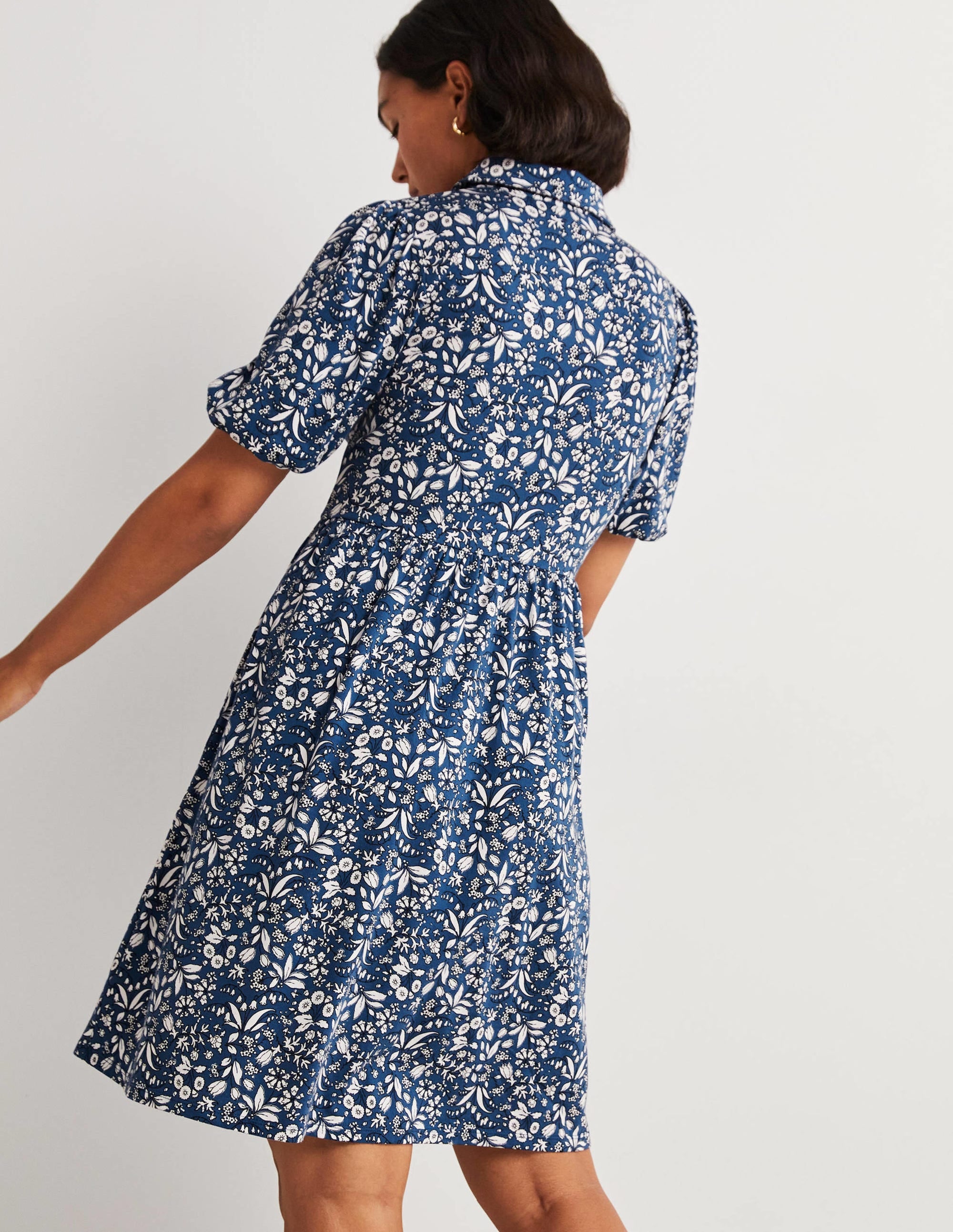 Mini Jersey Shirt Dress-Sea Blue, Wildflower - Image 3