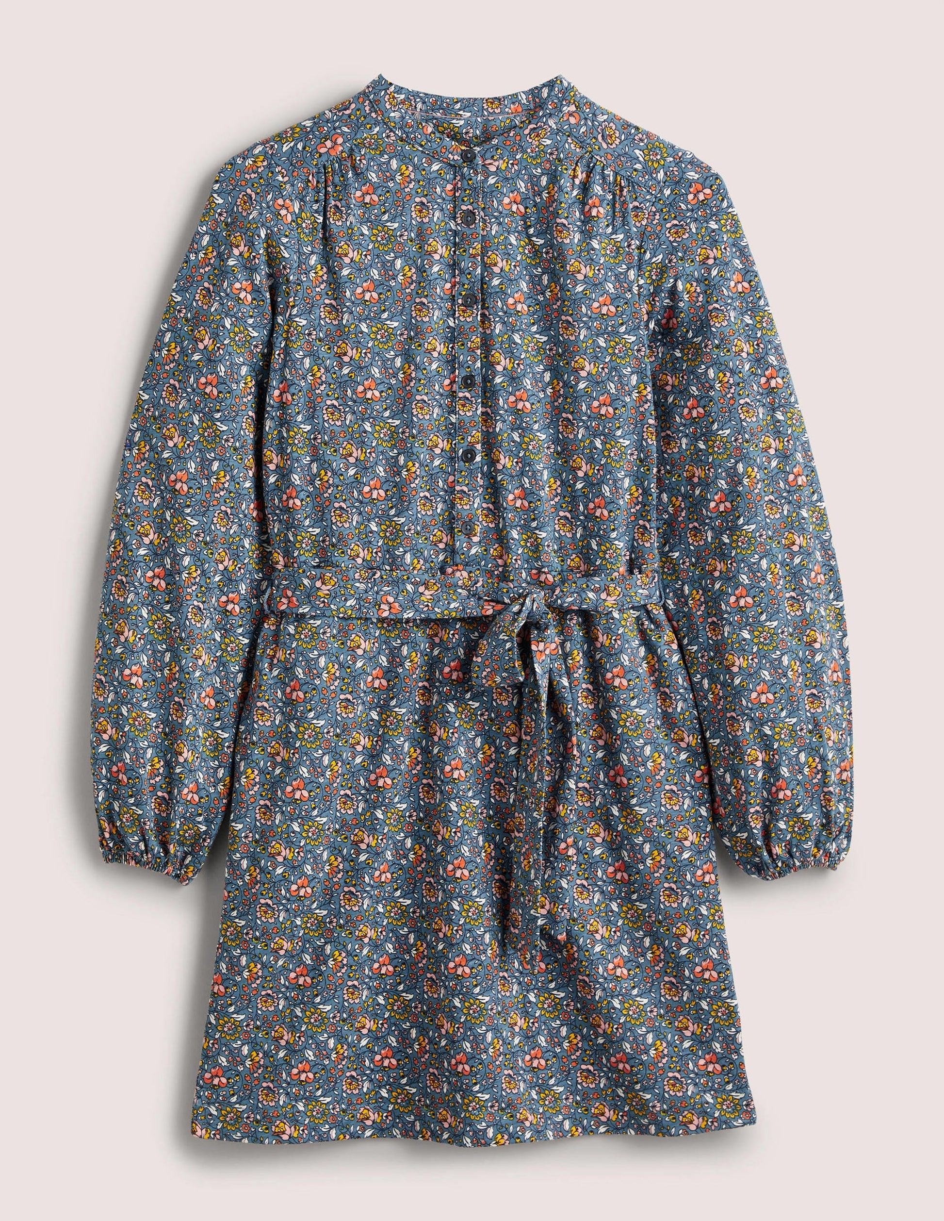 Belted Jersey Shirt Dress-Mid Blue, Botanic Meadow-5