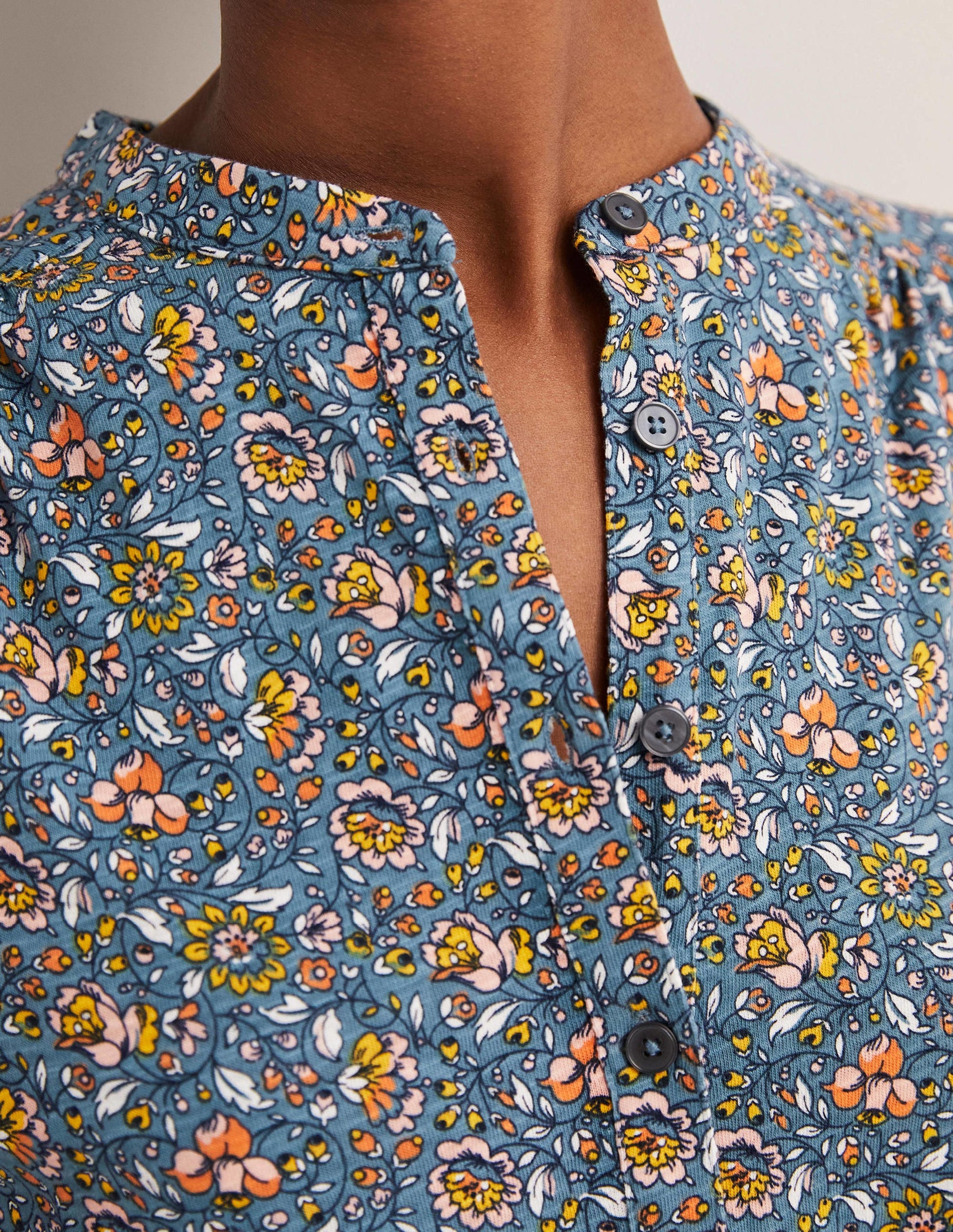 Belted Jersey Shirt Dress-Mid Blue, Botanic Meadow-2