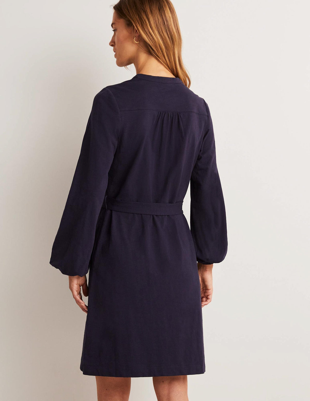Belted Jersey Shirt Dress-Navy - Image 7