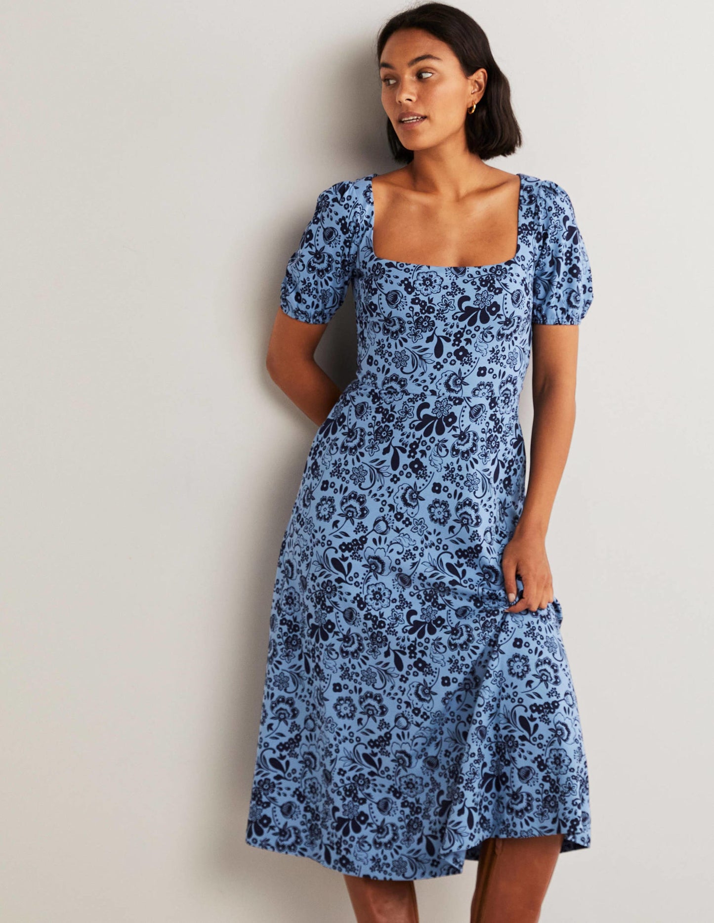 Short Sleeve Jersey Midi Dress-Riviera Blue, Pretty Paradise