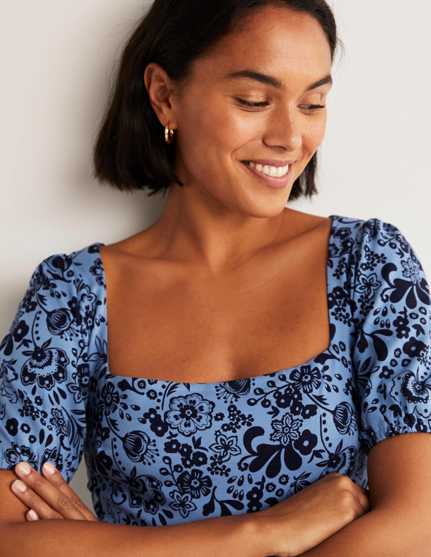 Short Sleeve Jersey Midi Dress-Riviera Blue, Pretty Paradise