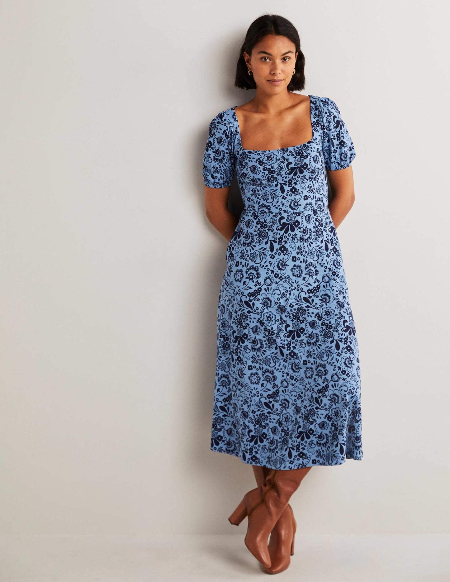 Short Sleeve Jersey Midi Dress-Riviera Blue, Pretty Paradise