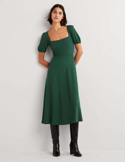 Short Sleeve Jersey Midi Dress-Hunter Green-1