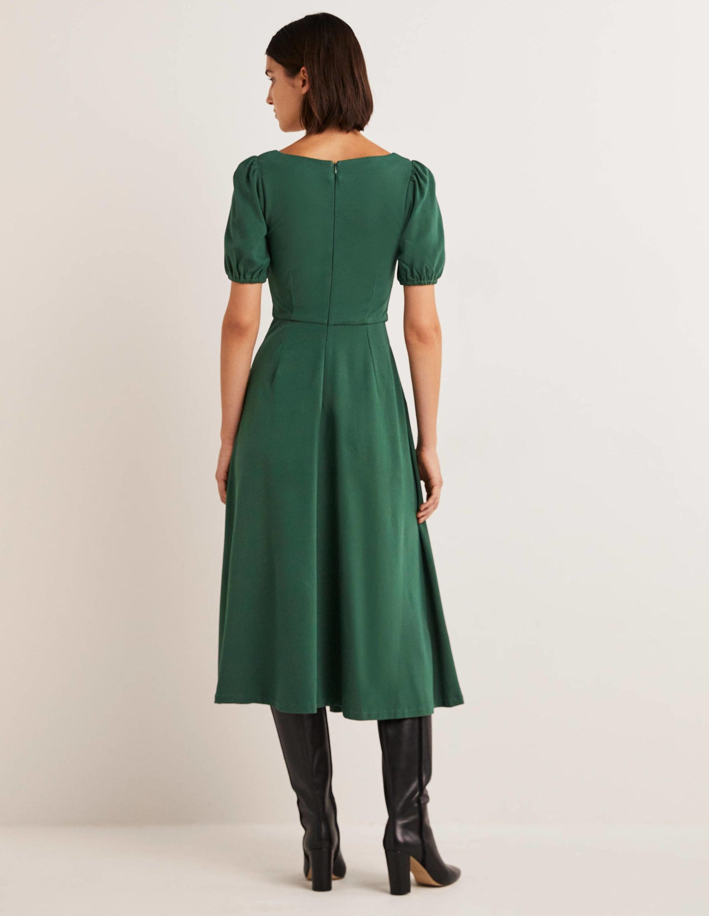 Short Sleeve Jersey Midi Dress-Hunter Green
