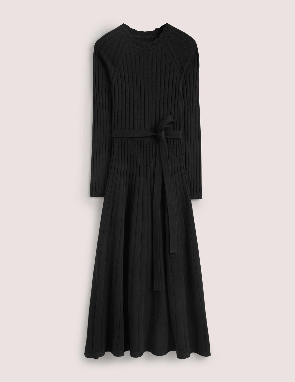 Rib Detail Knitted Midi Dress-Black - Image 7