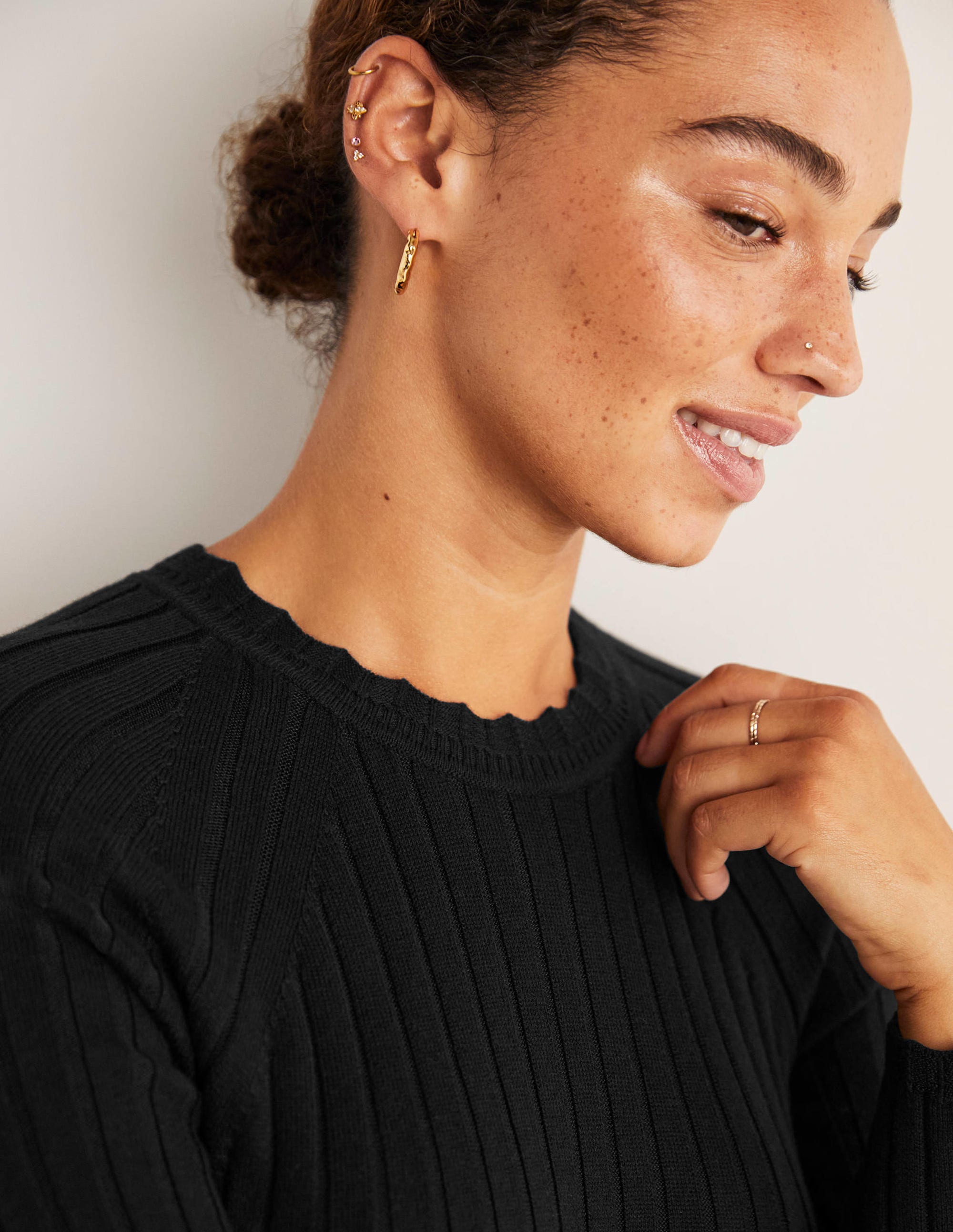 Rib Detail Knitted Midi Dress-Black - Image 2
