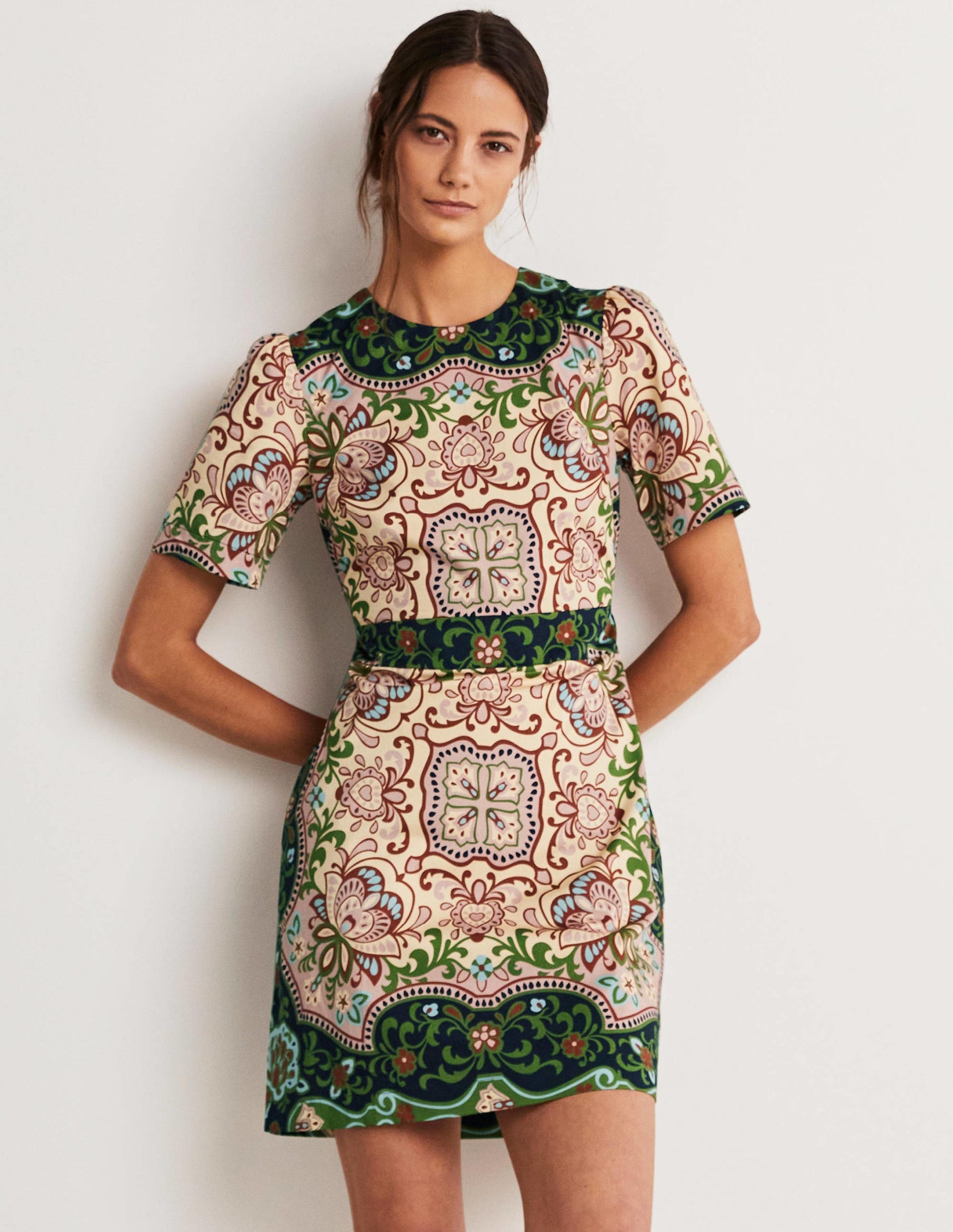 Cotton Mini Shift Dress-Multi, Ornate Garden-6