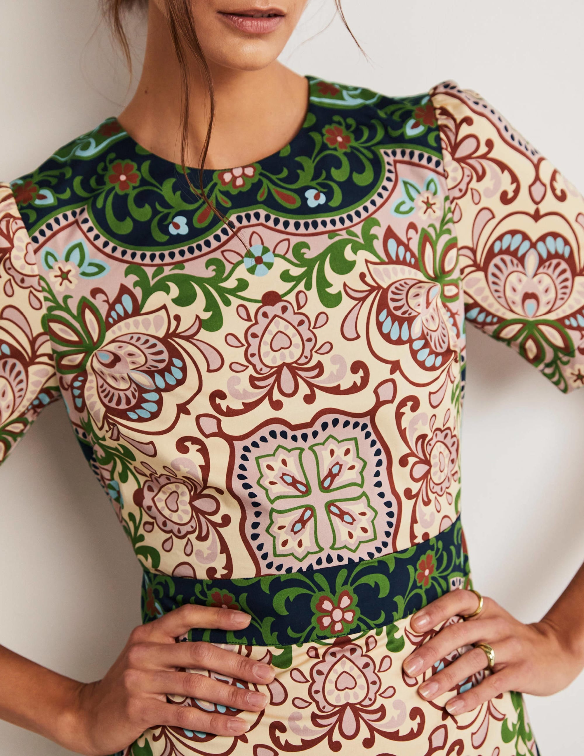 Cotton Mini Shift Dress-Multi, Ornate Garden - Image 7