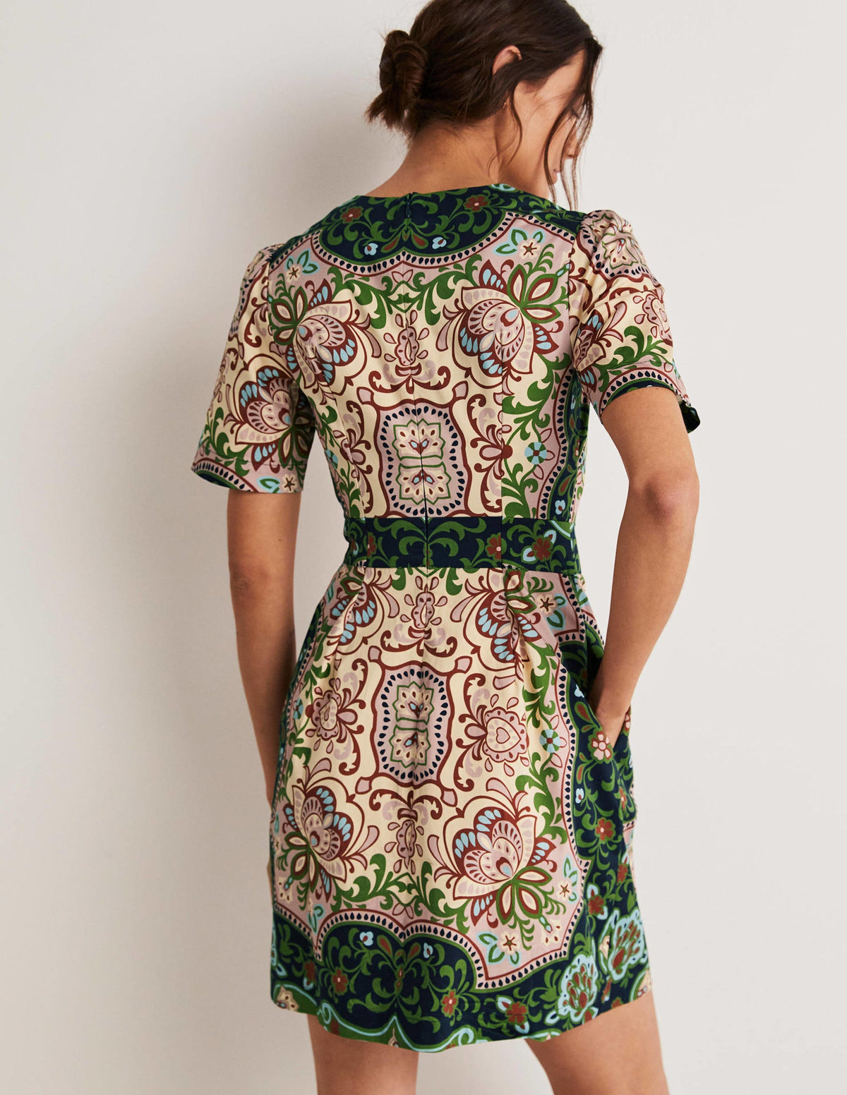 Cotton Mini Shift Dress-Multi, Ornate Garden-8