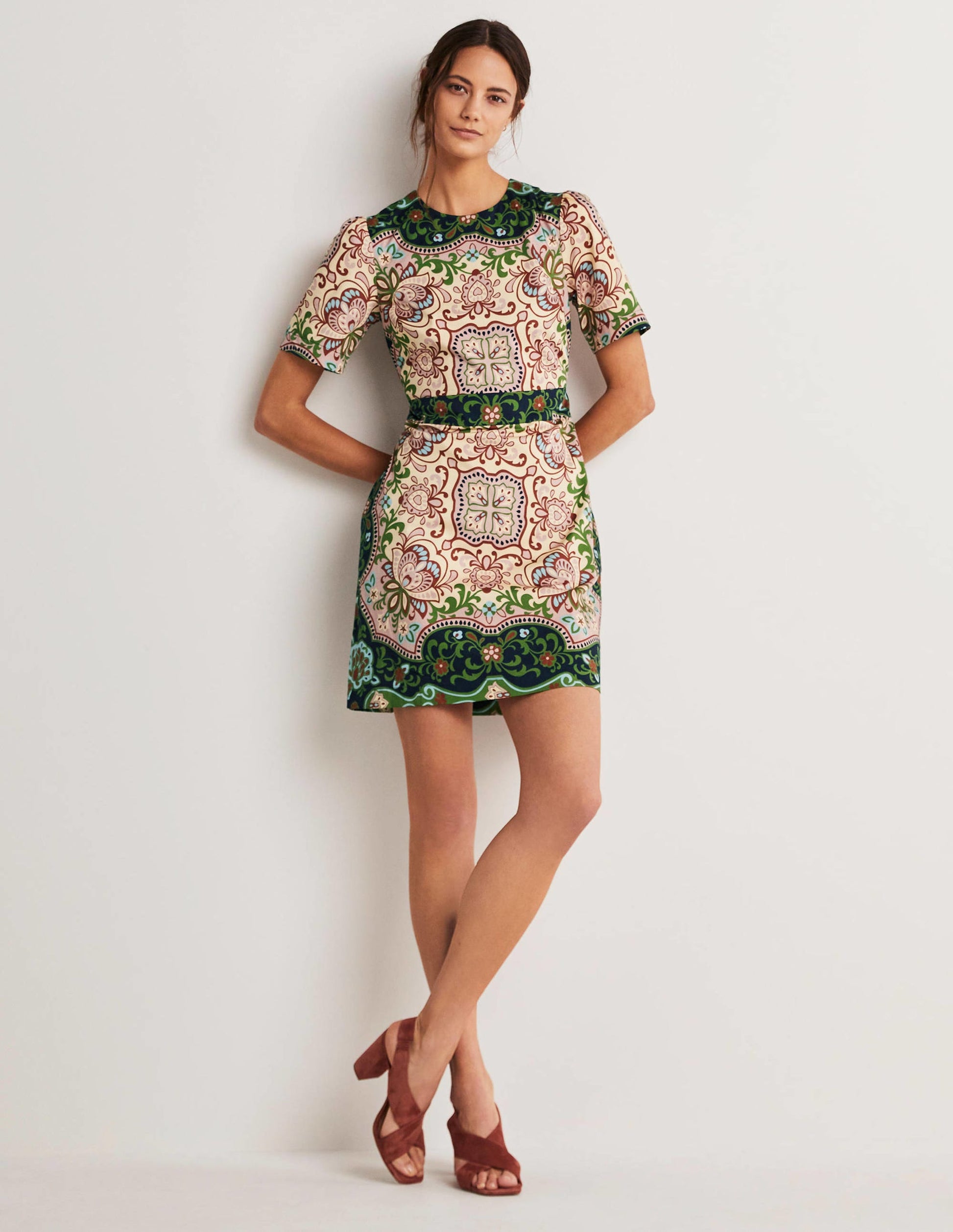 Cotton Mini Shift Dress-Multi, Ornate Garden-10