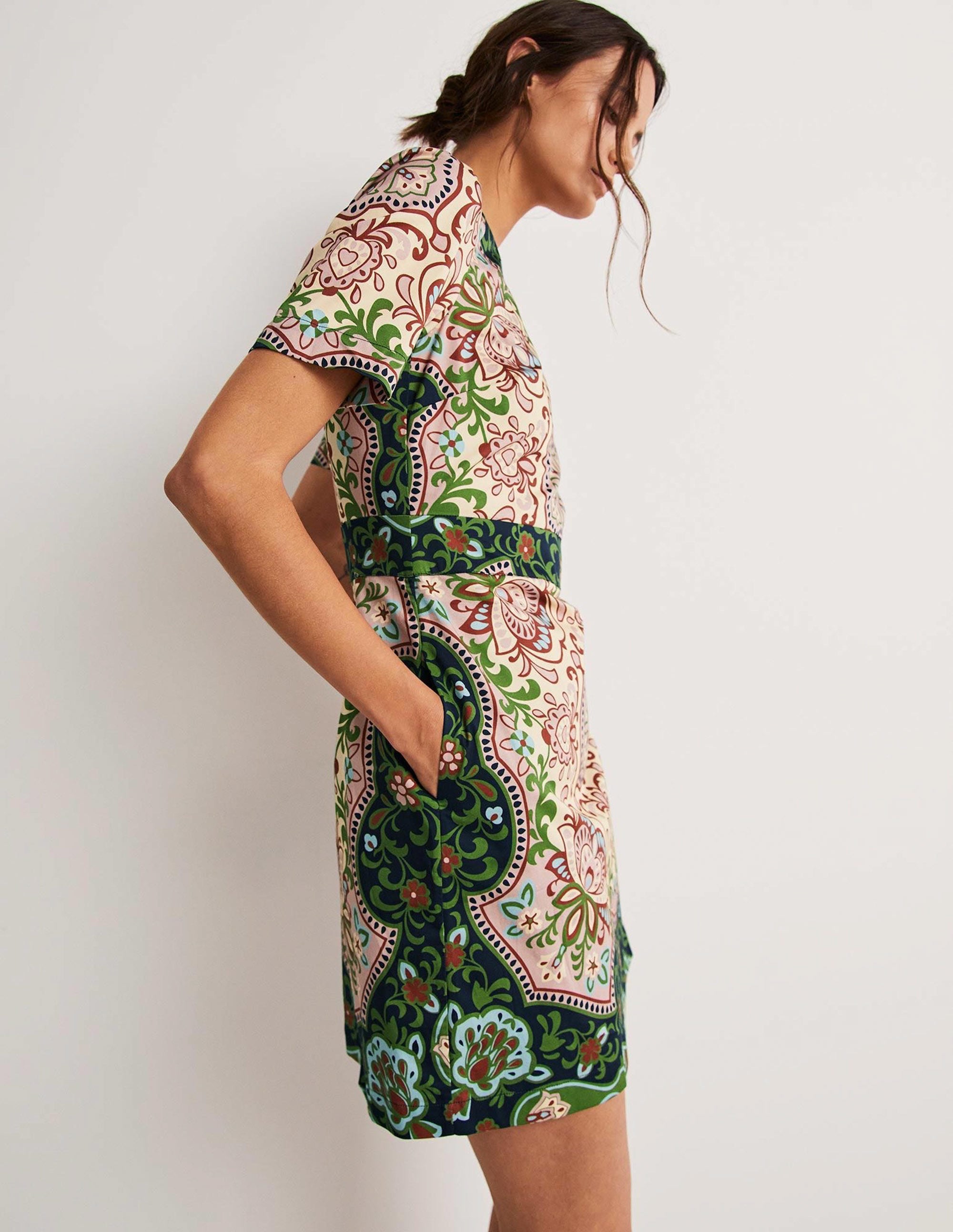 Cotton Mini Shift Dress-Multi, Ornate Garden - Image 4