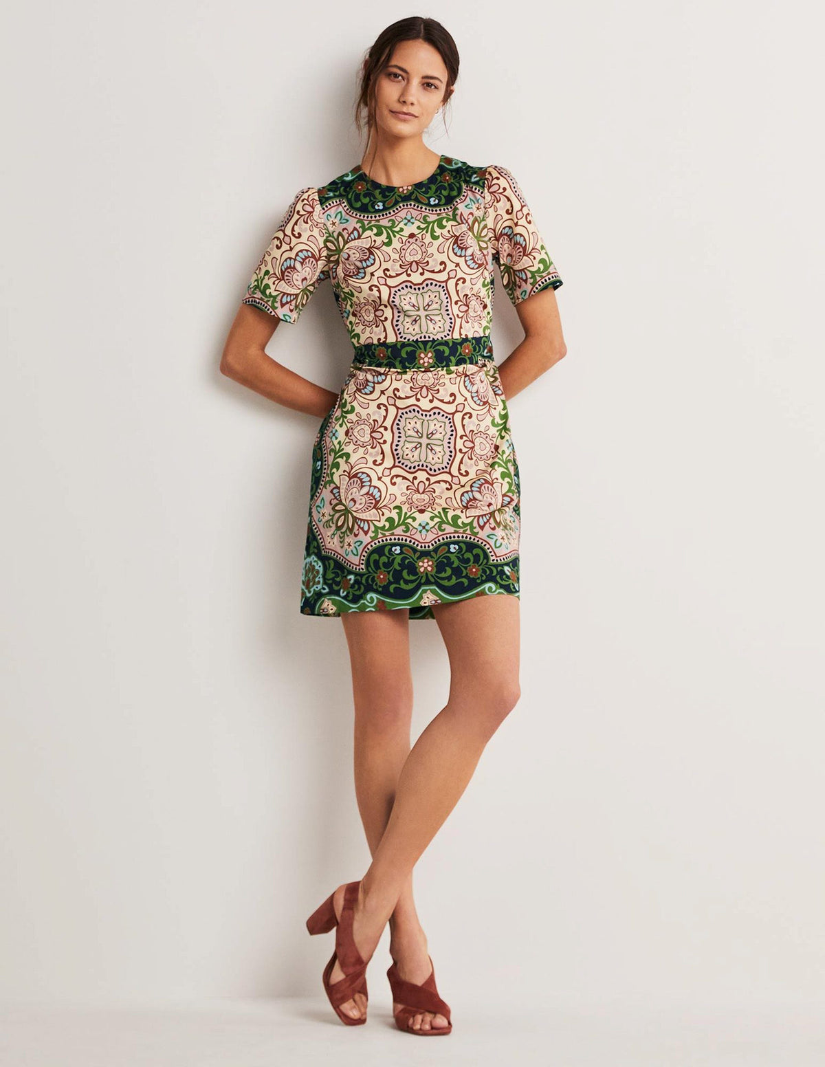 Cotton Mini Shift Dress-Multi, Ornate Garden-5