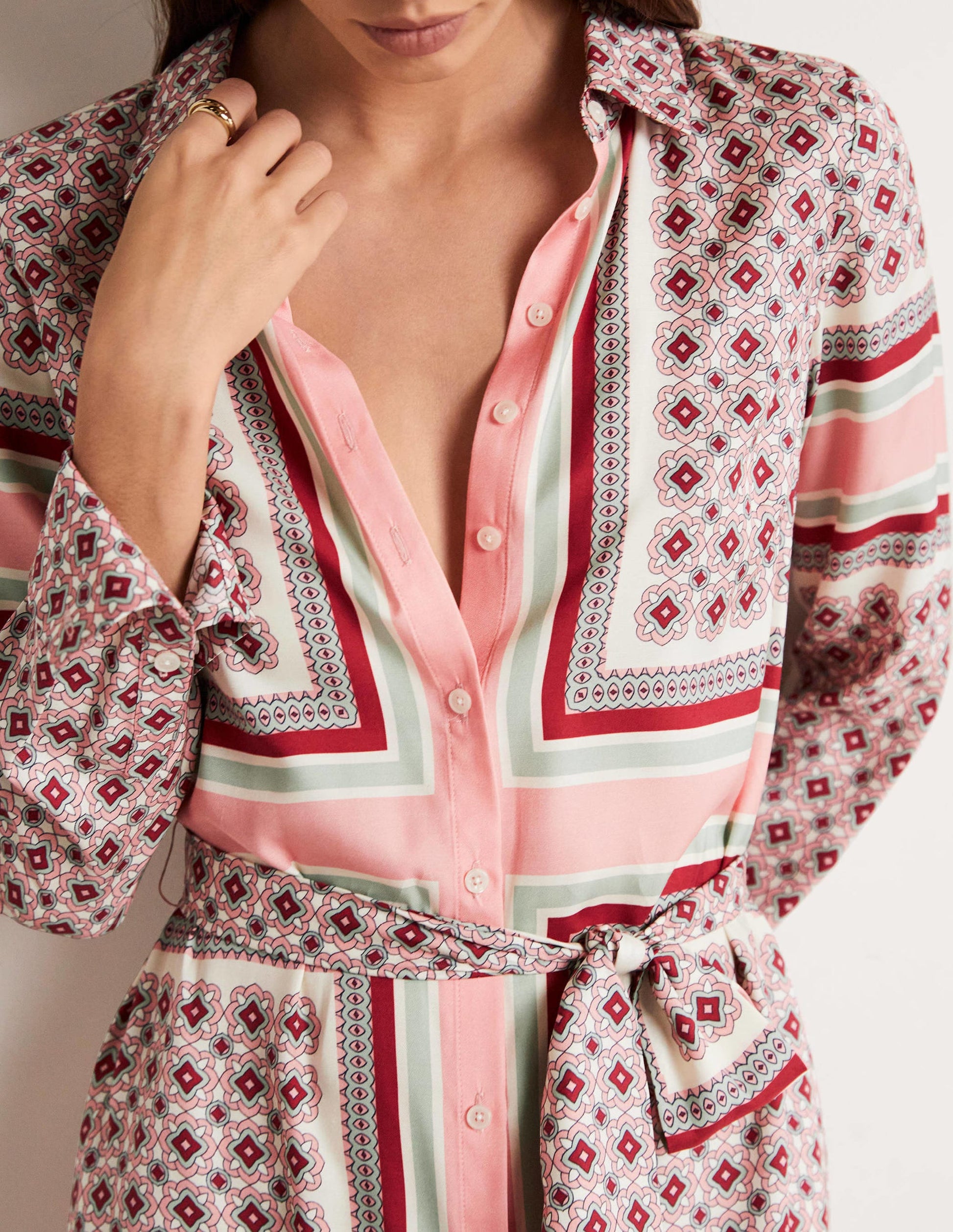 Claudia Maxi Shirt Dress-Almond Pink, Square Geo-7