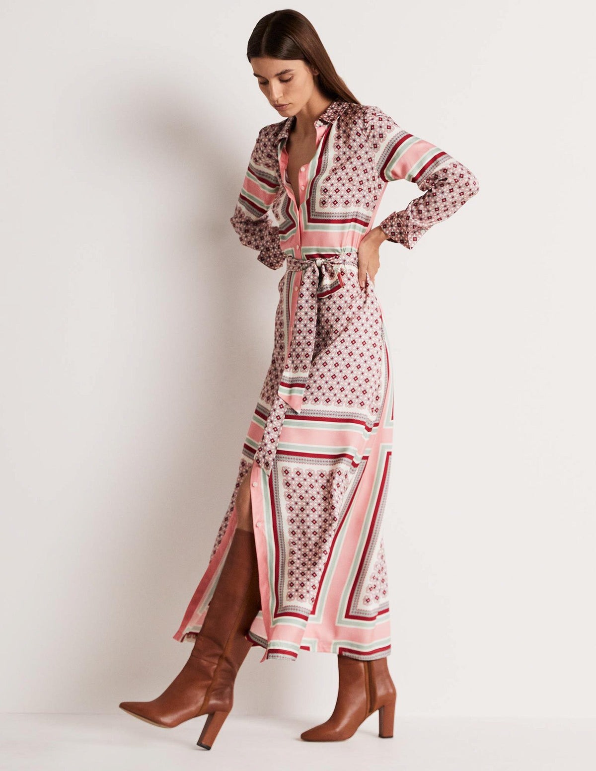 Claudia Maxi Shirt Dress-Almond Pink, Square Geo - Image 4