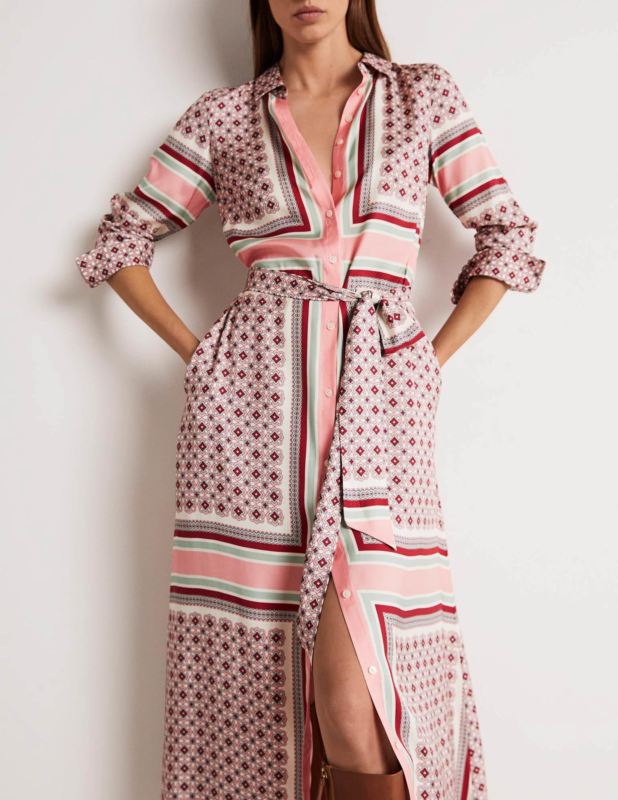 Claudia Maxi Shirt Dress-Almond Pink, Square Geo - Image 5