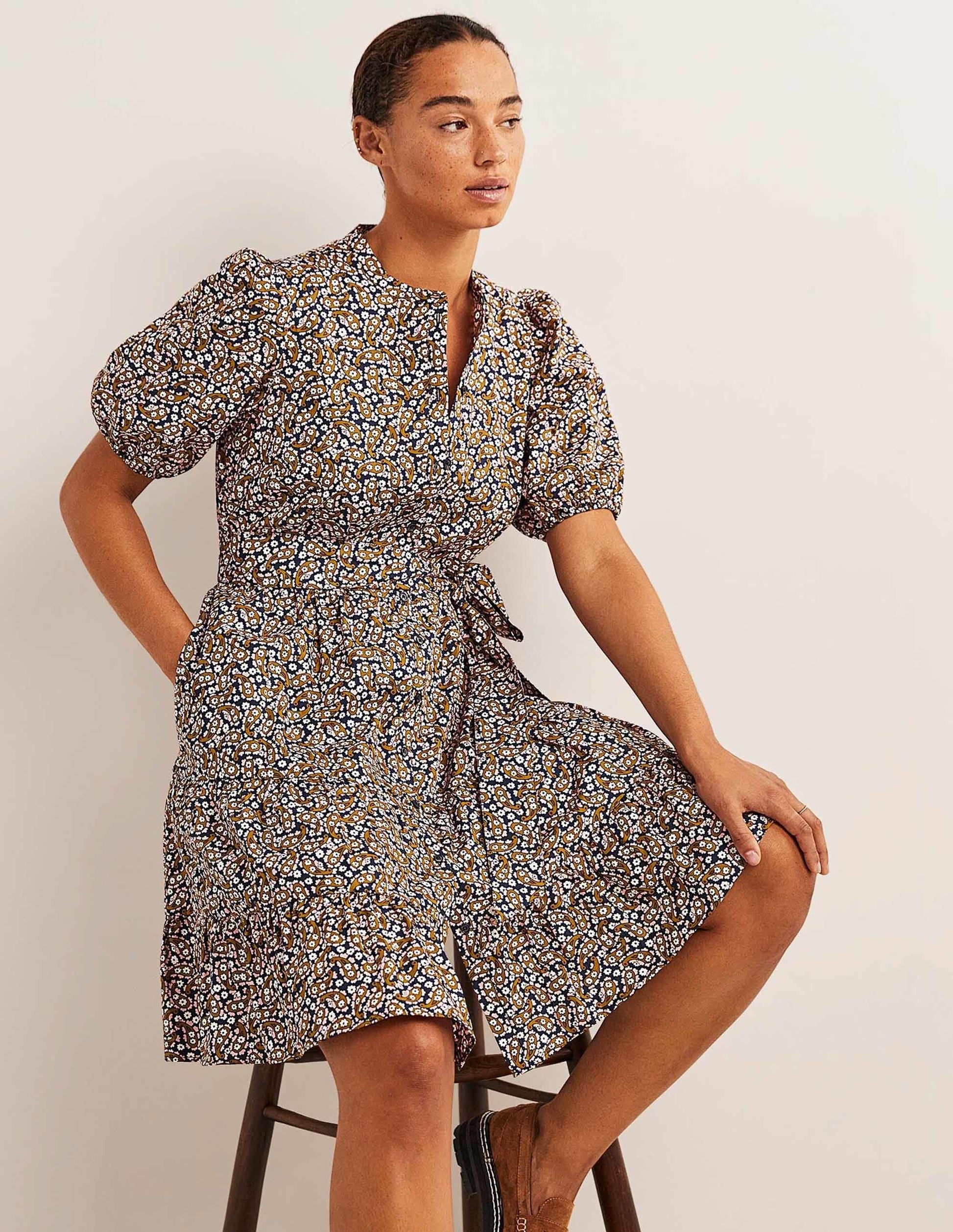 Tiered Shirt Dress-Citronelle, Petal Paisley-1