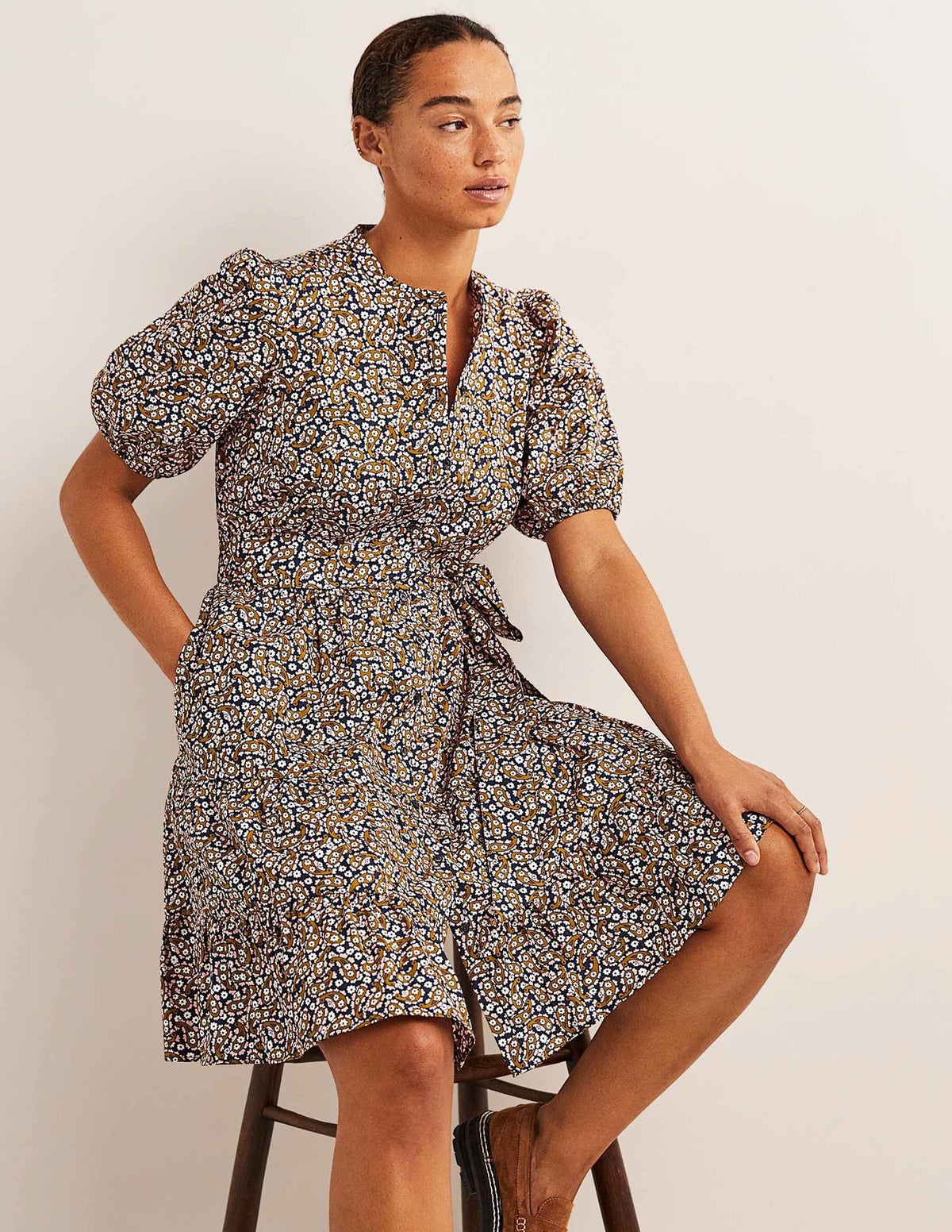 Tiered Shirt Dress-Citronelle, Petal Paisley - Image 1