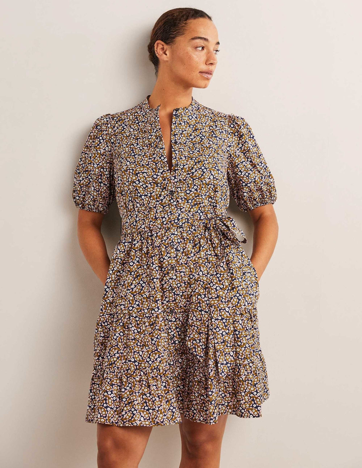 Tiered Shirt Dress-Citronelle, Petal Paisley-4
