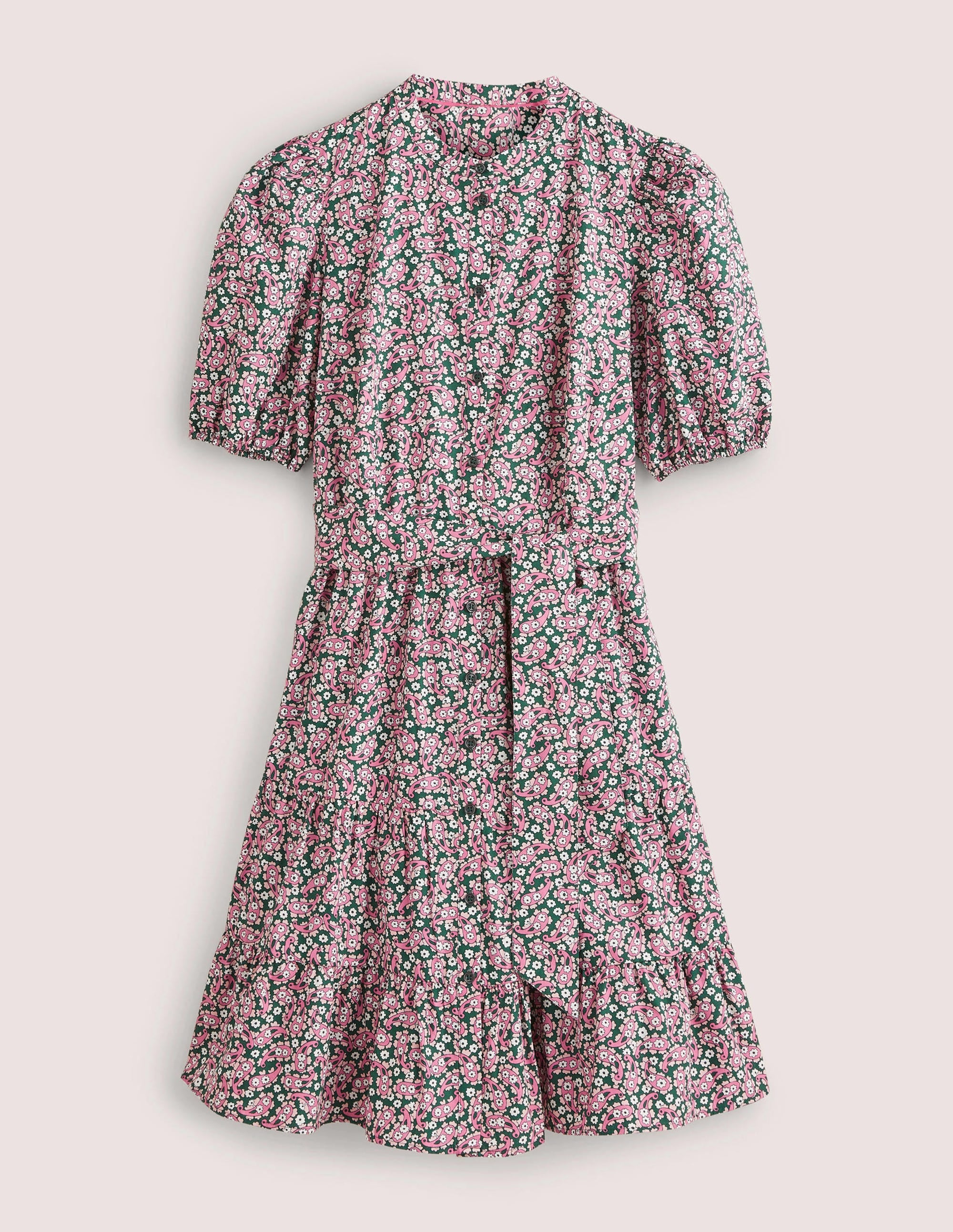 Tiered Shirt Dress-Trekking Green, Petal Paisley - Image 7