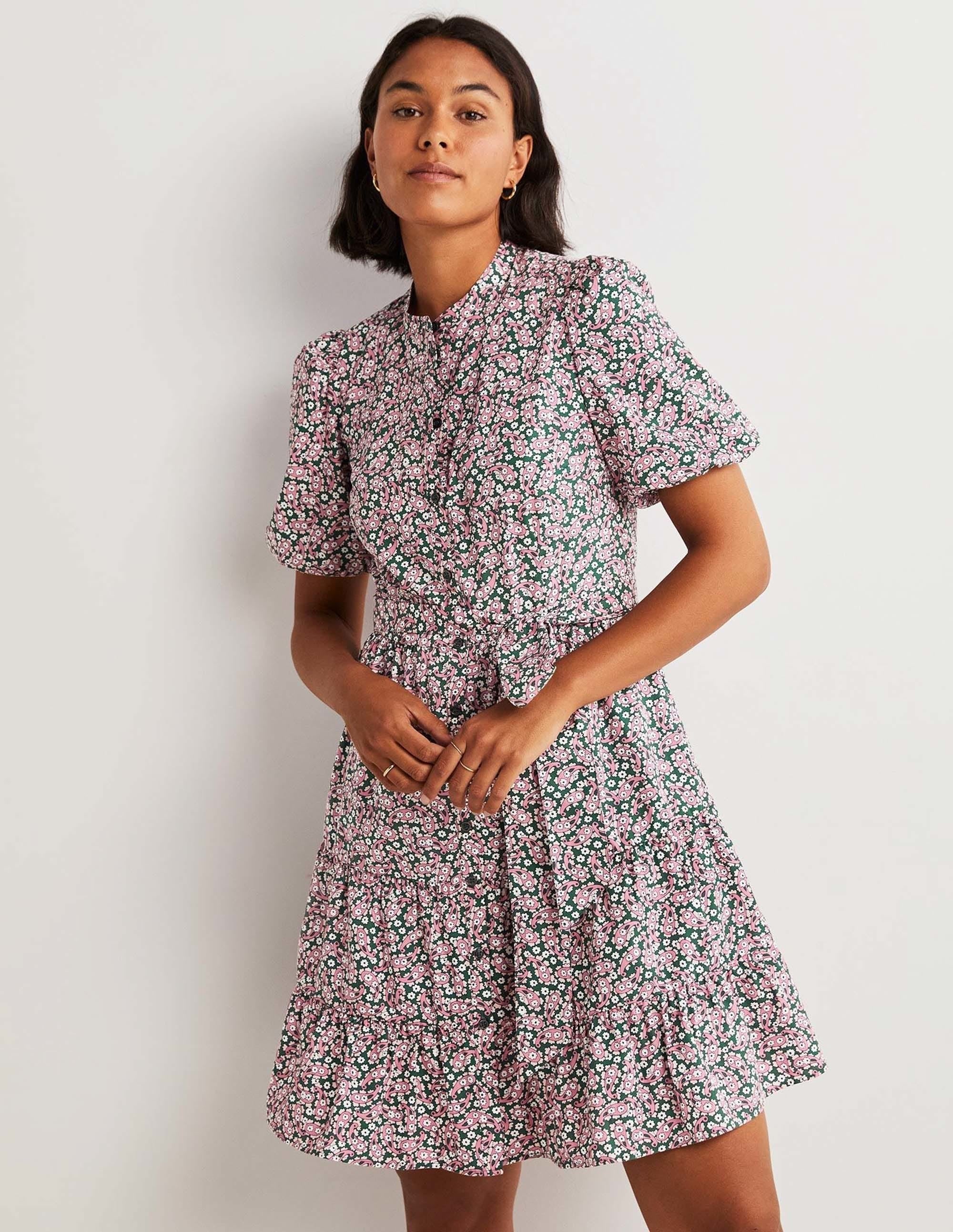 Tiered Shirt Dress-Trekking Green, Petal Paisley - Image 1