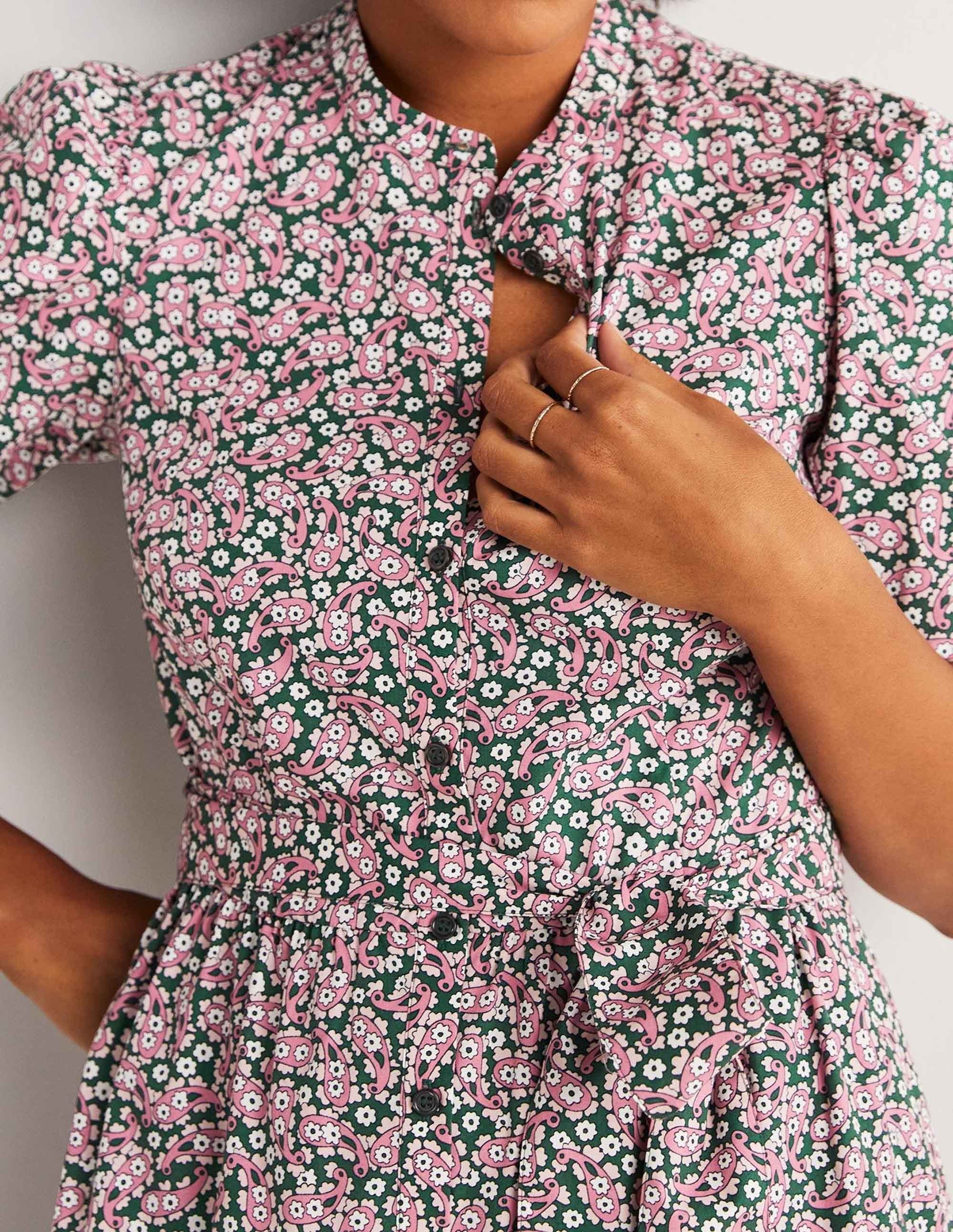 Tiered Shirt Dress-Trekking Green, Petal Paisley - Image 2