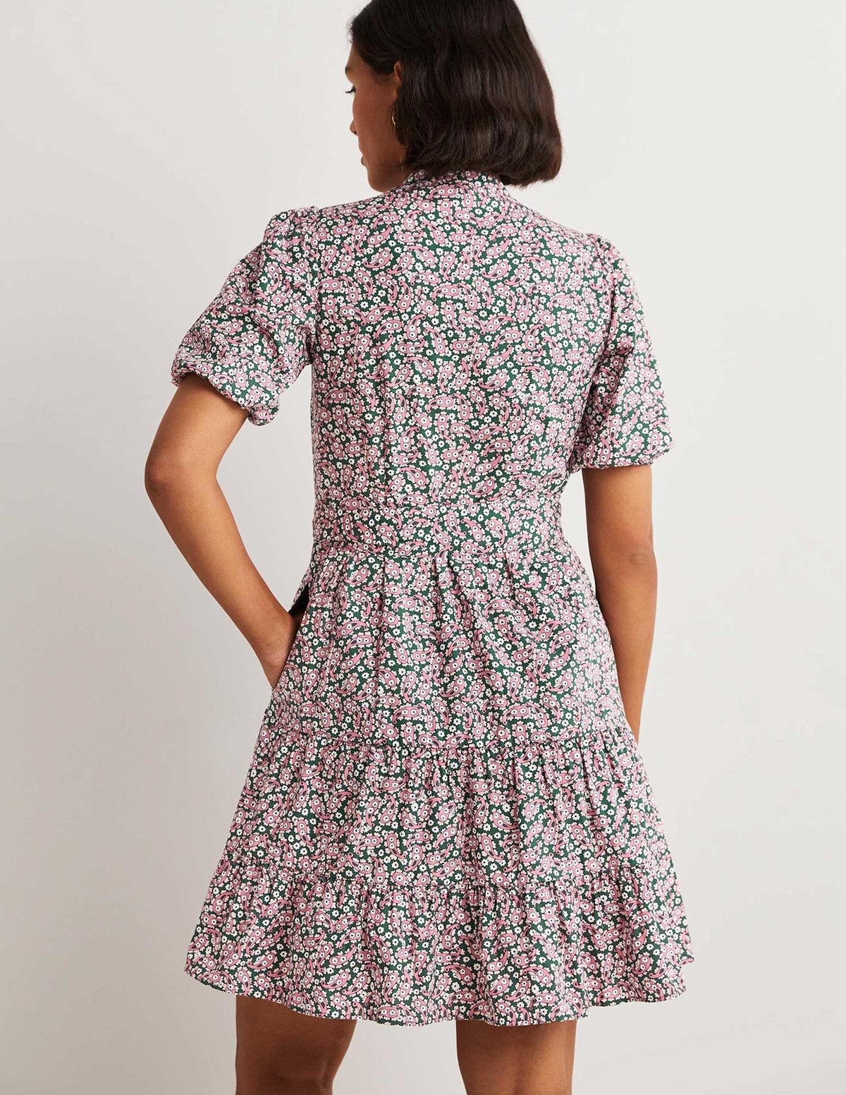 Tiered Shirt Dress-Trekking Green, Petal Paisley - Image 3