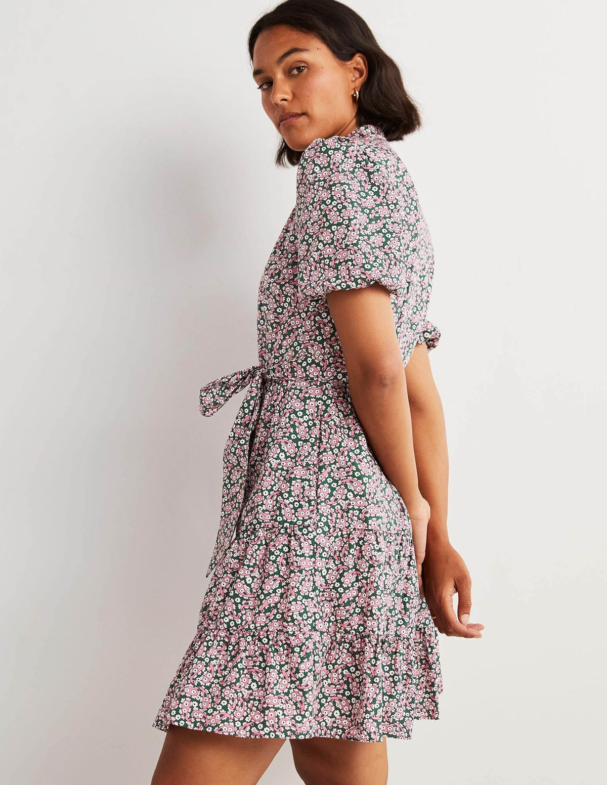 Tiered Shirt Dress-Trekking Green, Petal Paisley-4