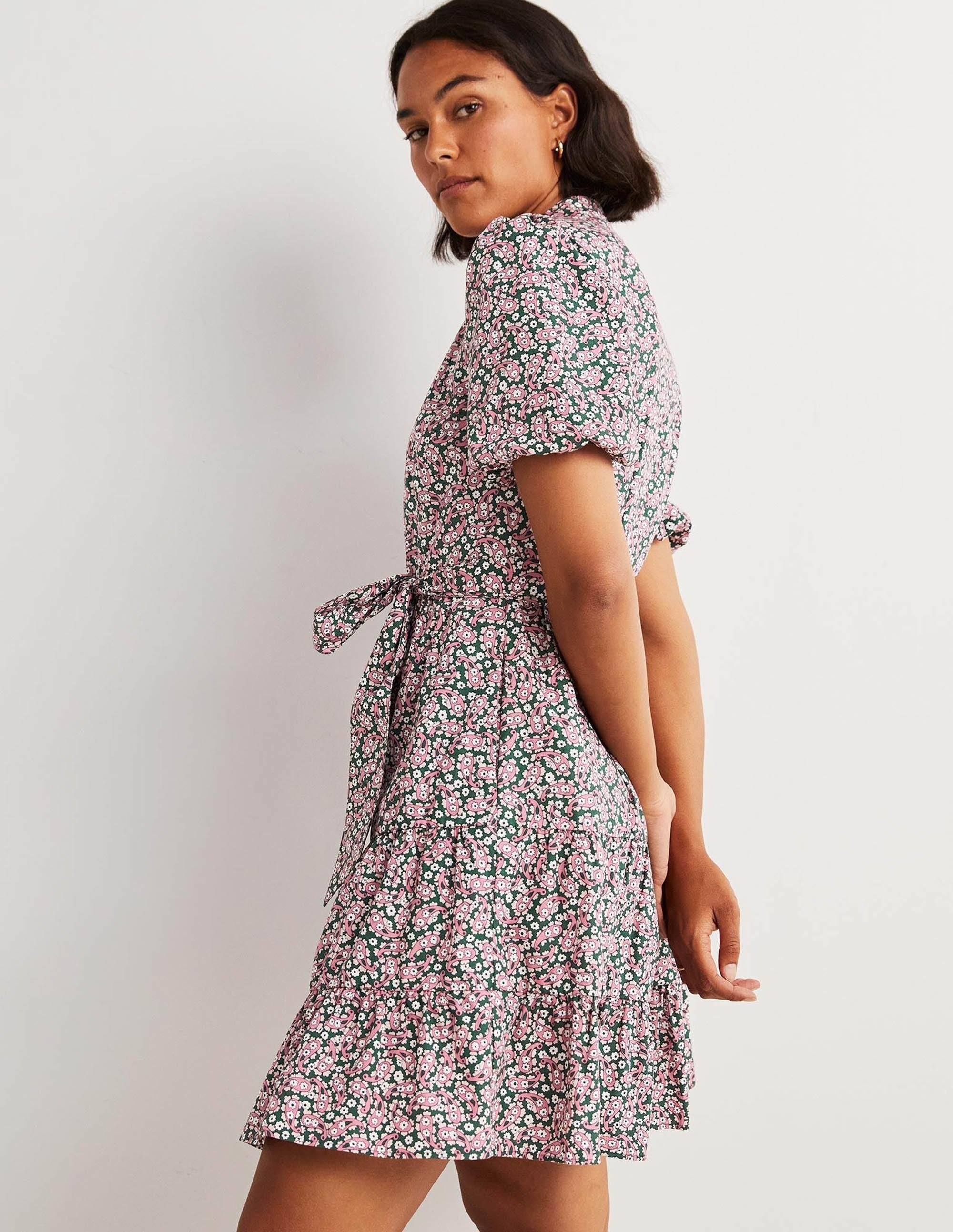 Tiered Shirt Dress-Trekking Green, Petal Paisley - Image 4