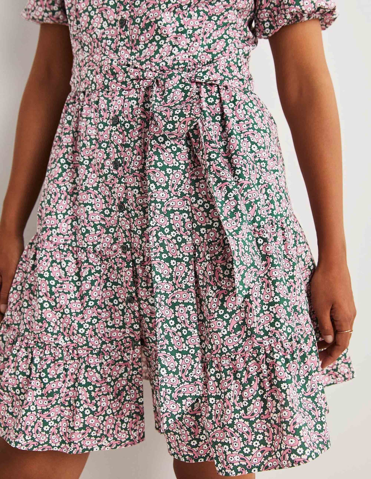 Tiered Shirt Dress-Trekking Green, Petal Paisley - Image 5