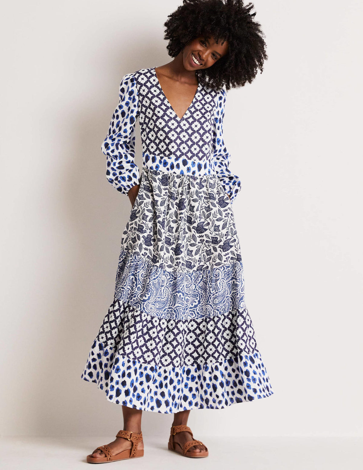 Repurposed Tiered Maxi Dress-Blue - Image 6